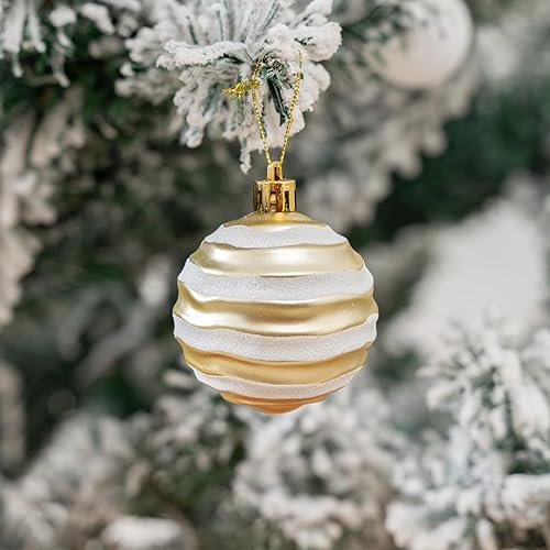 Miniatura 10 de Juego de 100 adornos de bolas de Navidad, adornos de Navidad de plástico negro inastillables para árbol de Navidad, bolas surtidas, decoraciones