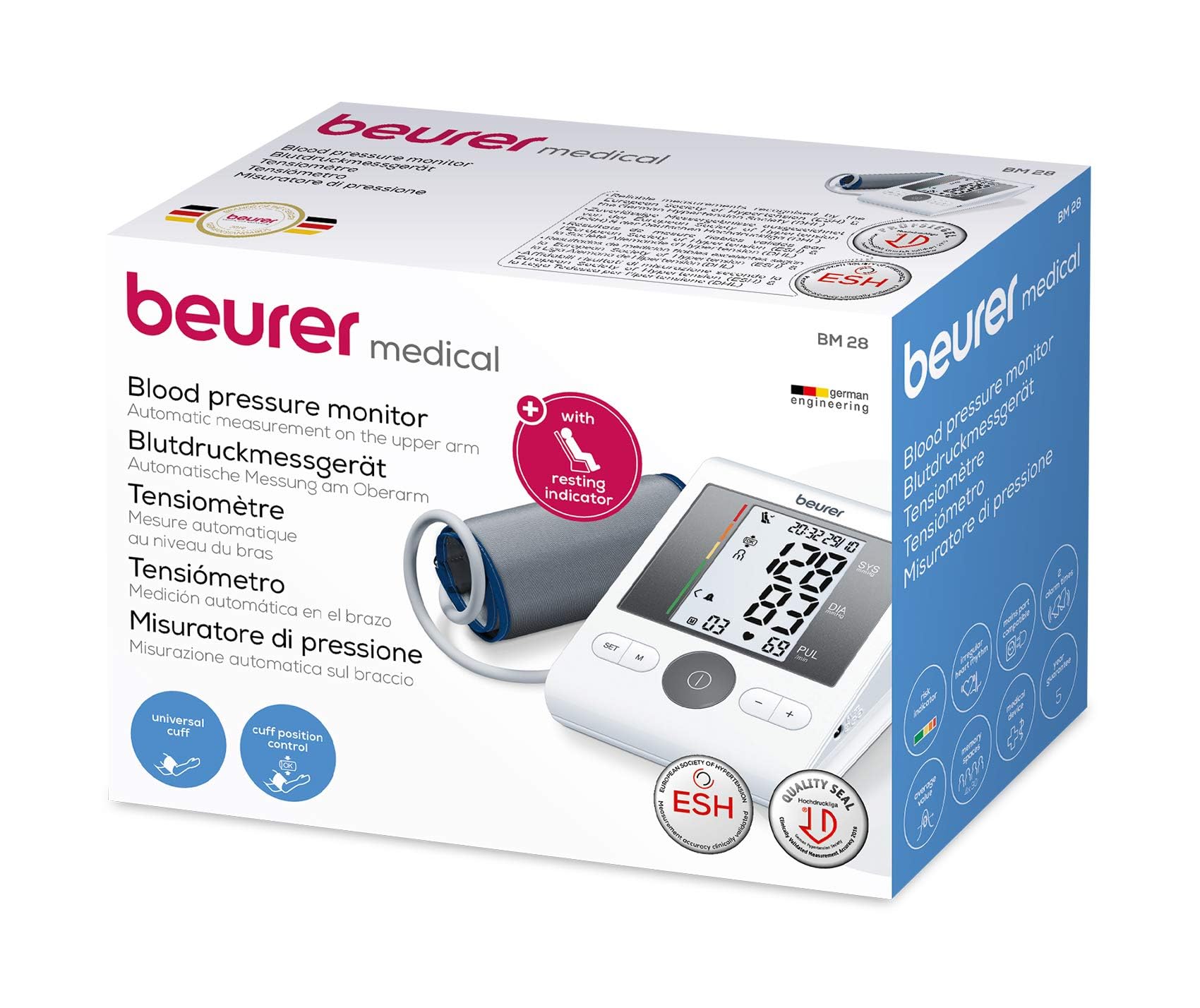 Beurer Bm-28 (658.30) Onpack - Tensiómetro De Brazo con Adaptador, Detección Arritmia, Manguito Universal Hasta 42 cm, Memoria 4 X 30 Mediciones, Alarma Ajustable, Color Blanco (251361BM31)