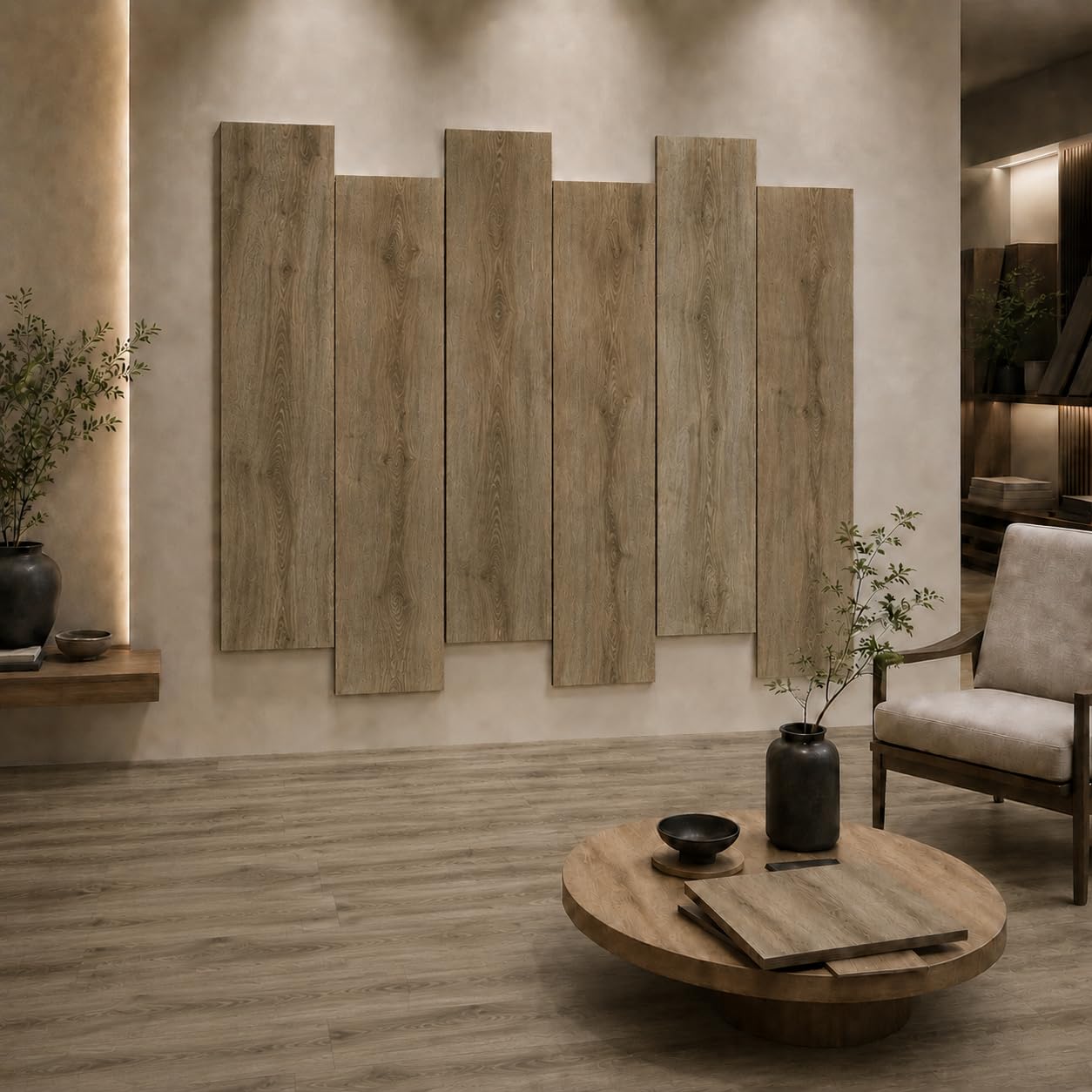 SPC - Pavimento in vinile Klick, 5 mm, 10 assi da 2,25 m², 122 x 18,4 cm, impermeabile, con base IXPE da 1 mm integrato (marrone chiaro, scatola 2,25 m²)