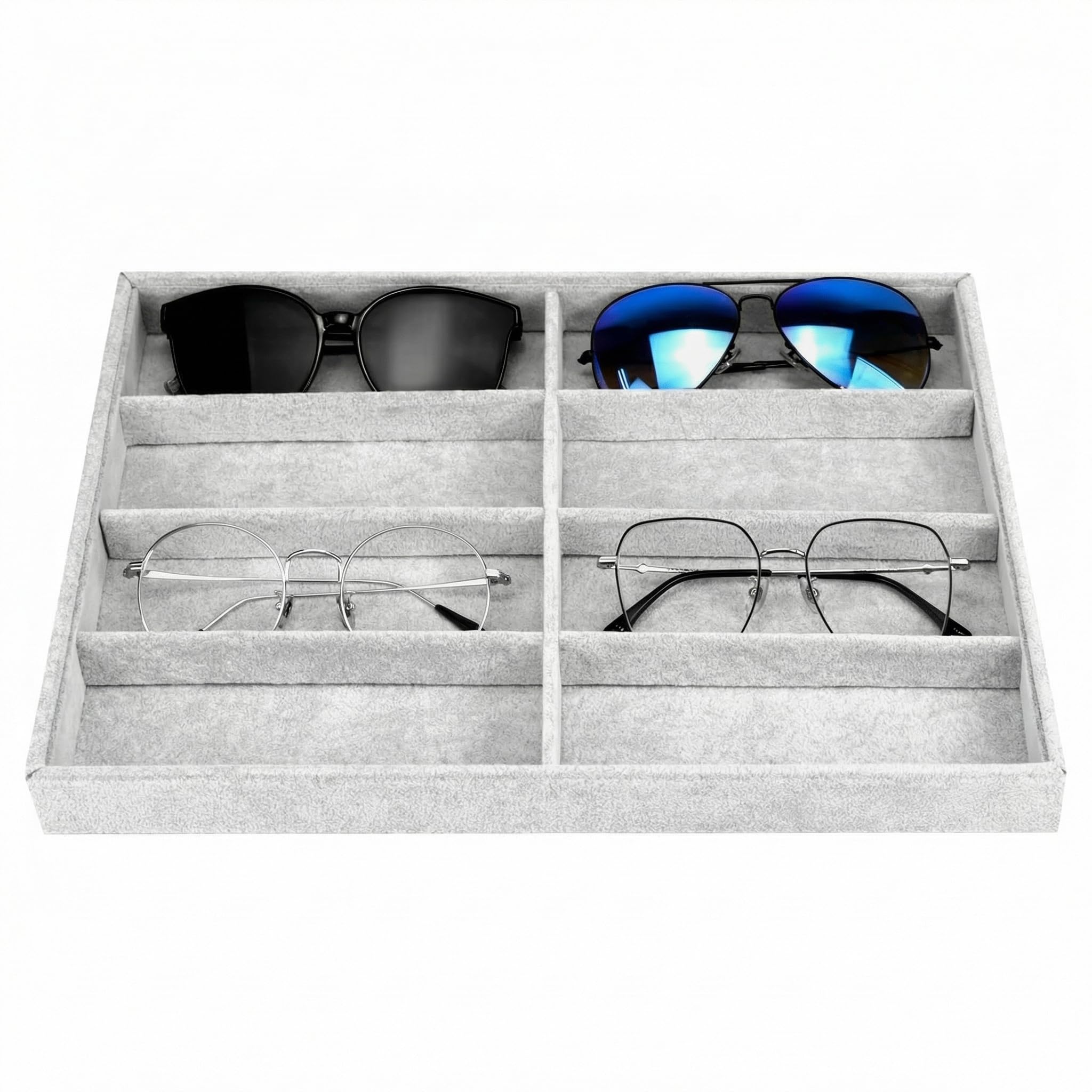 Qwork Black Qwork® Glasses Organizer Jewelry Tray, 8-Grids Velvet Display Box, Stackable And Versatile For Glasses, Watches, And Jewelry