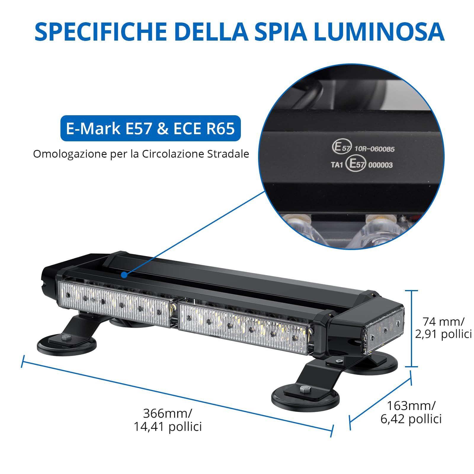 30LED Luci Lampeggianti di Emergenza con Supporto Metallico Nero, Barra LED Magnetica con Cavo da 5m, 12/24V, IP65 e 7 Modalità con Memoria, Universale per Camion Furgone Trattore Caravan