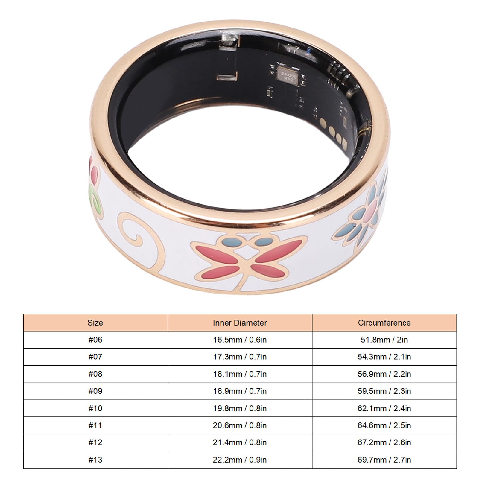 Anillo Inteligente con Artesanía Esmaltada y Fotografía Remota, IP68 para Monitoreo del Sueño y Seguimiento del Estado Físico, (8 ID: 18,1 mm/0,711 Pulgadas, Circunferencia: 56,9 mm/2,24