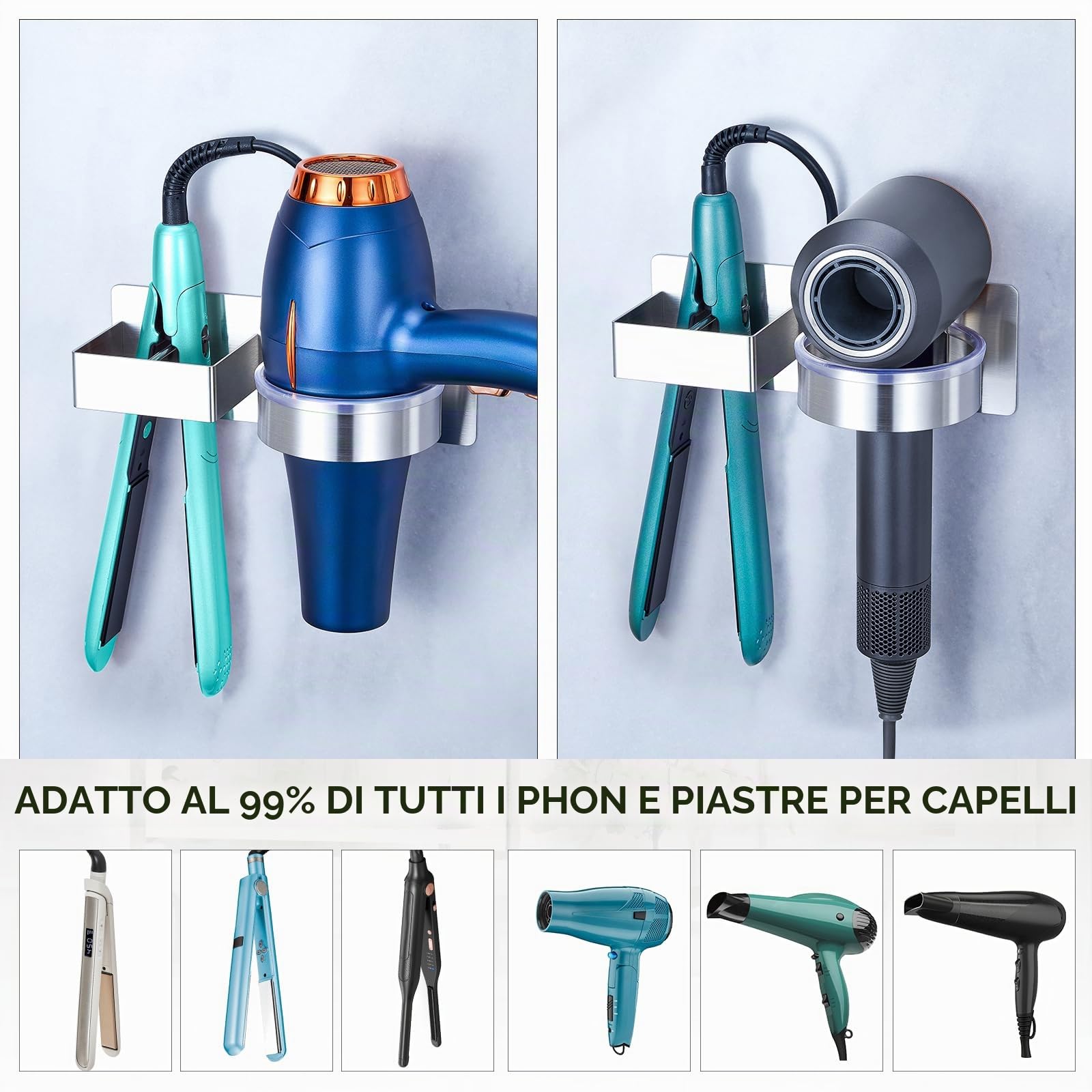 YYBO Porta phon e Piastra, Porta Piastra per Capelli, Porta Phone Bagno da Muro, Porta asciugacapelli da Parete Autoadesivo, Supporto per asciugacapelli per Camere da Letto e Barbiere