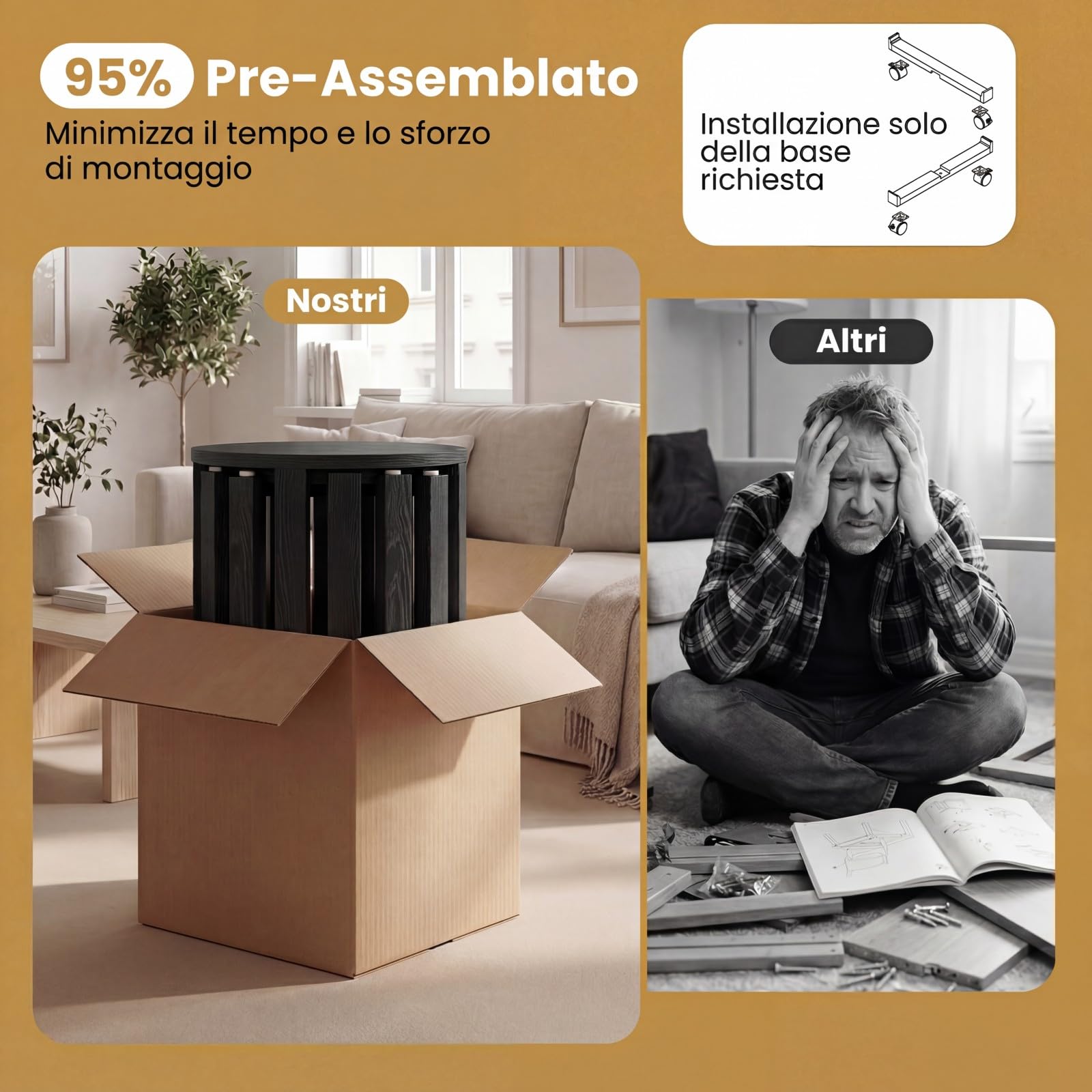 COSTWAY Set di 4 Sgabelli Impilabili 4 in 1, Sgabelli in Legno con Portavaso con Rotelle, 2 Grandi Ø36 cm e 2 Piccoli Ø35 cm, Tavolino Laterale Rotondo per Soggiorno e Camera da Letto (Nero)