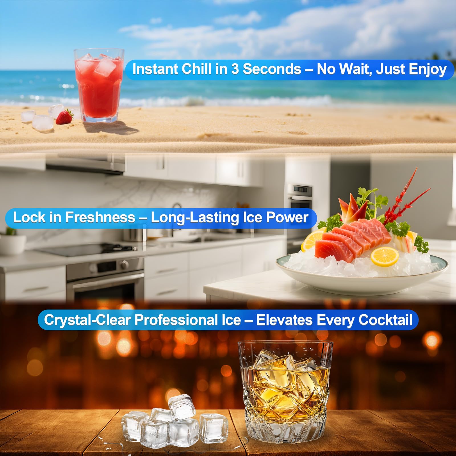 Commercial Ice Maker Machine 110lbs/24h With 2 Water Inlet Modes, 36pcs Ice Cubes In 8-15 Mins, Stainless Steel Under Counter/Freestanding Ice Machine With 25lbs Storage Bin For Home/Shop/Office/Bar on Fridge.com - View 5