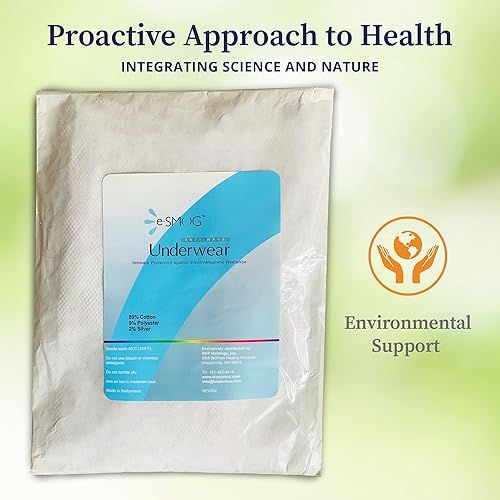 Miniatura 2 de BioPure e-SMOG - Calzoncillos de algodón antiondas con fibras plateadas para protección contra la radiación EMF, blindaje RF, bloqueo antiradiación