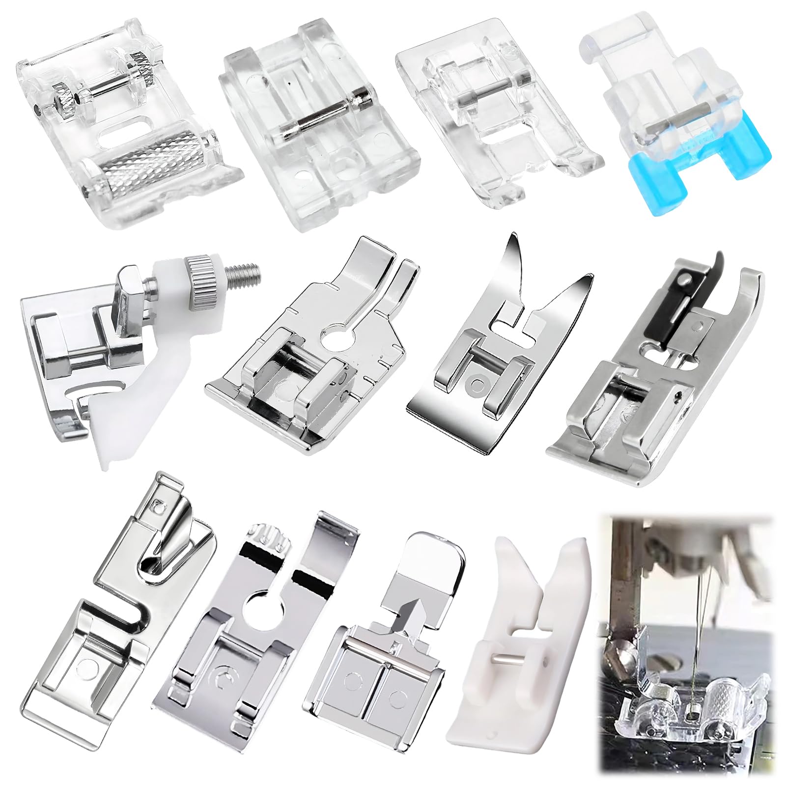 Llikknve Silver Walking Foot For Sewing Machine, 12 Pcs Zipper Foot For Sewing Machine, Motion Foots For Sewing Machines, Open Toe Quilting Foots Compatible With Brother Singer And Fits More