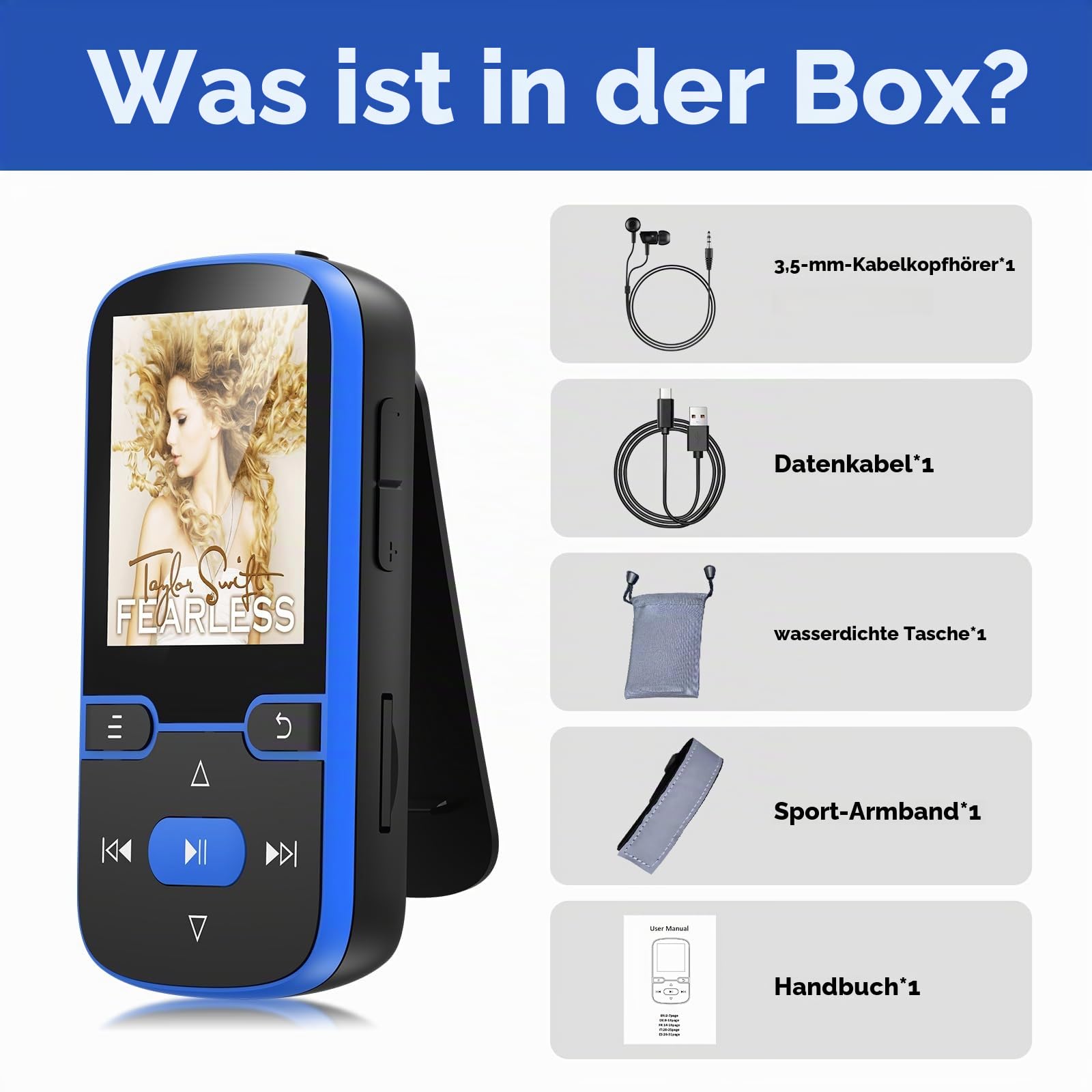 64 GB MP3 Player Bluetooth 5.3 mit Clip für Kinder Tragbarer mit FM-Radio