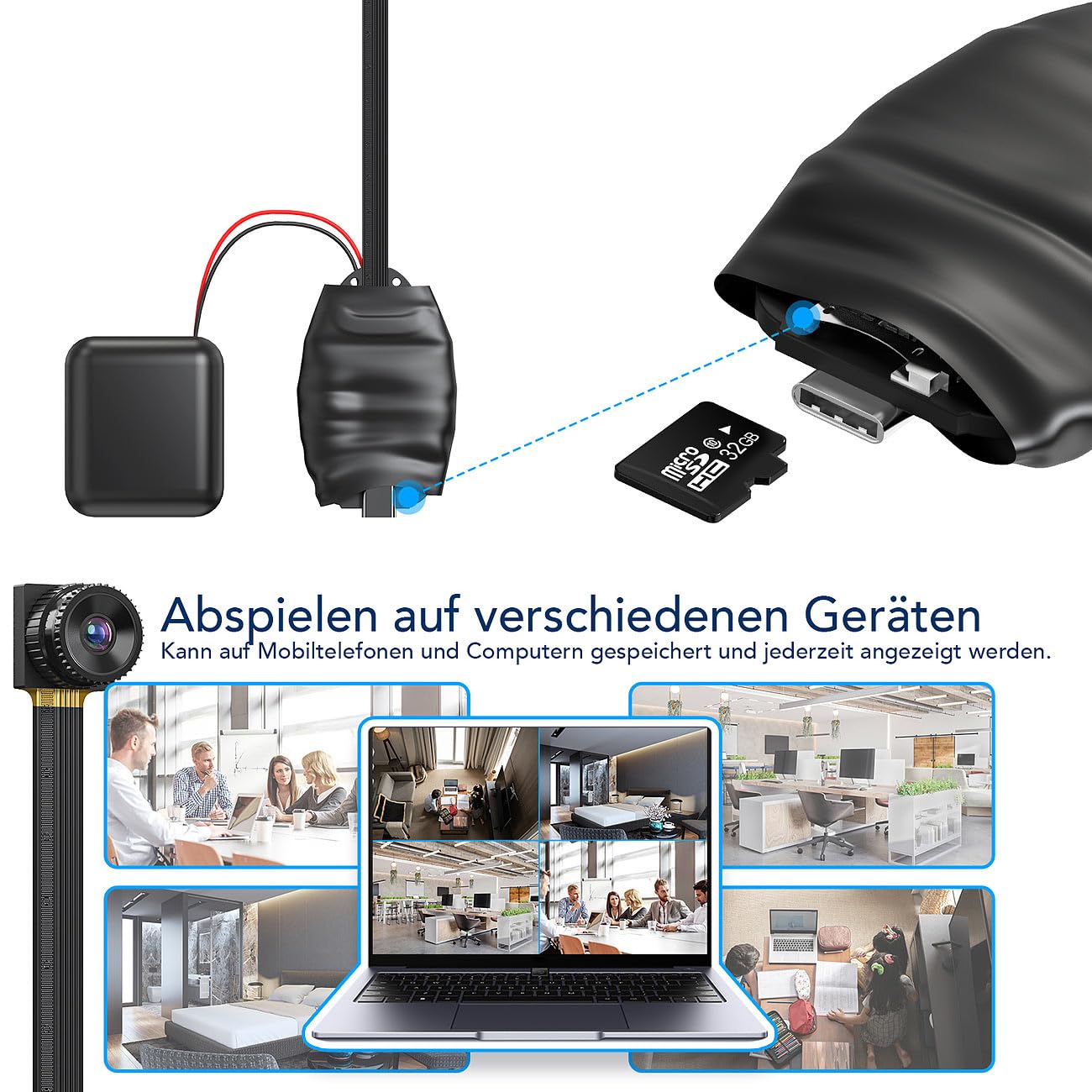 Somikon Versteckte Kamera 2er-Set Full-HD-Micro-Einbau-Kameras mit Akku 65°-Bildwinkel