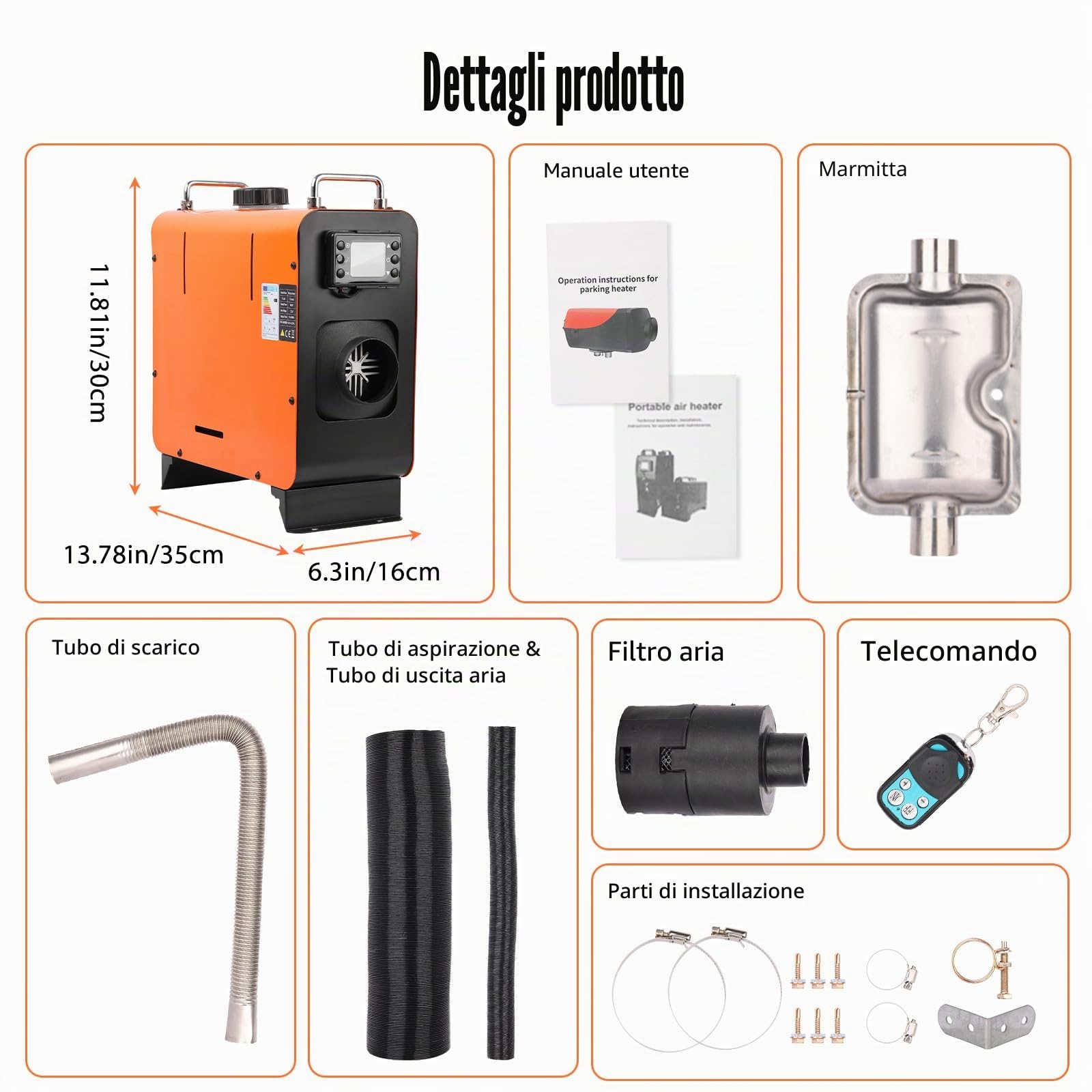 Riscaldatore ad‘aria diesel da 5 kW, riscaldatore d'aria diesel tutto in uno da 12 V con display LCD e telecomando,controllo termostatico intelligente,adatto per furgoni, camper, interni
