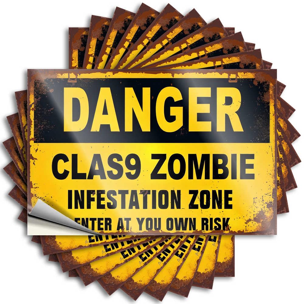 Gaming Items Lettering Sticker - Class 9 Zombie Infestation Zone Warning Door Waterproof Vinyl Sticker(8X12CM)
