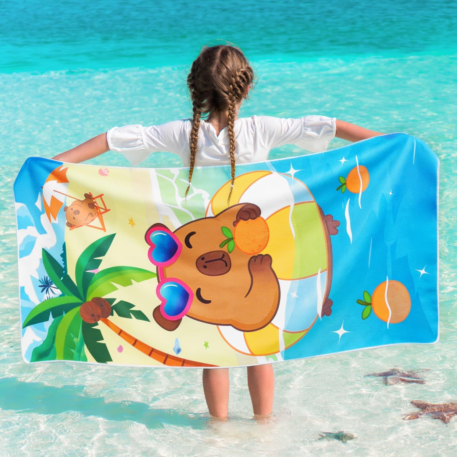 WERNNSAI Beach Towel for Kids, 76 x 150cm Capybara Quick Dry Sand Free Pool Towel for Girls Super Absorbent Bath Pool Camping Travel Towel Soft Beach Blanket Bath Shower Towel โ image 1