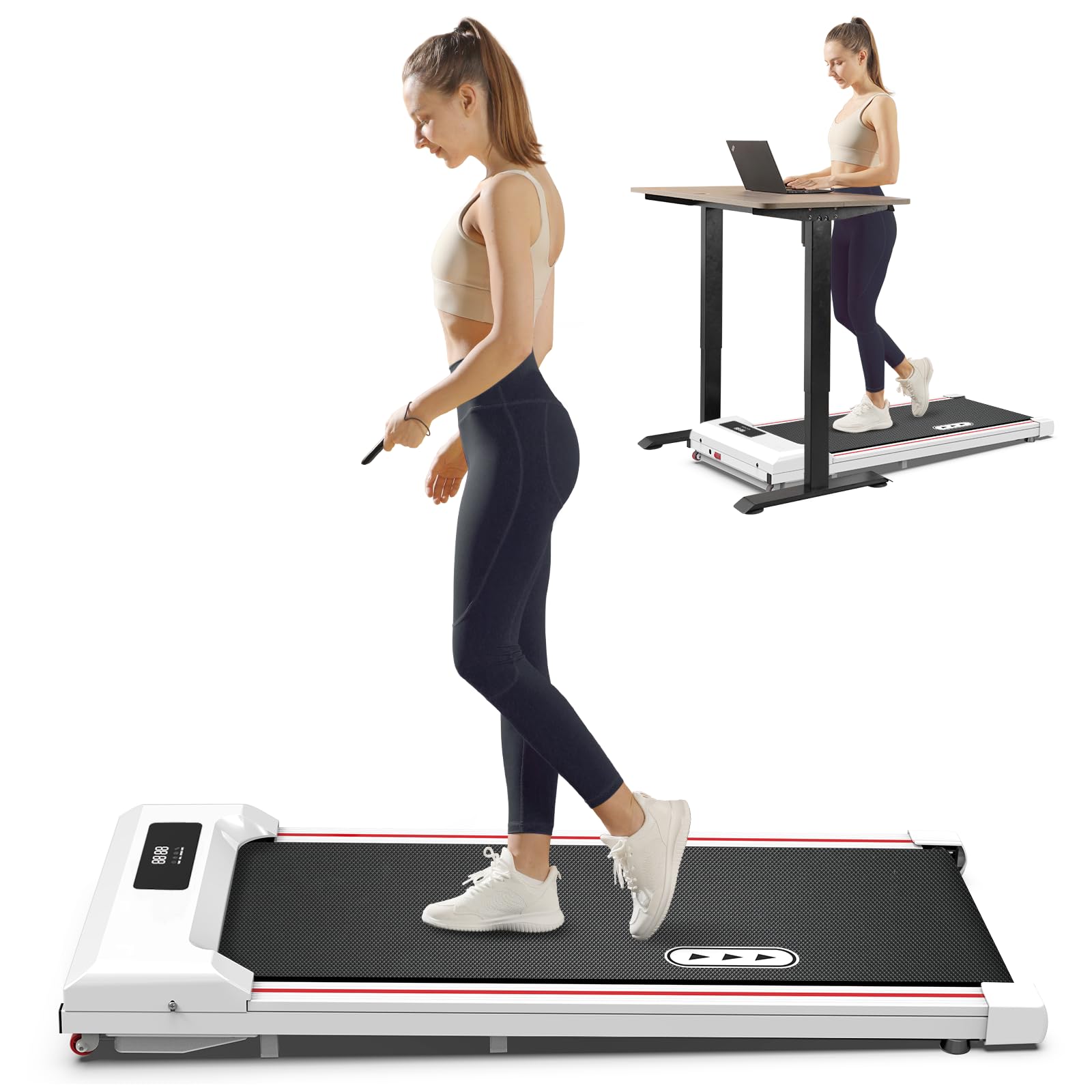 REDLIRO Walking Pad Treadmill, Under Desk Treadmill for Home Office, Mini Treadmills with 265lbs Capacity, Portable Compact Jogging Machine with Remote Control, Installation-Free