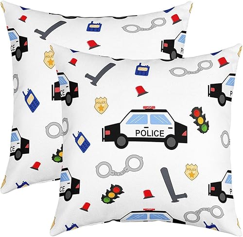 Miniatura 1 de Juego de 2 fundas de almohada de dibujos animados de policía de 24 x 24 pulgadas, fundas de almohada coloridas para dormitorio, sala de estar,