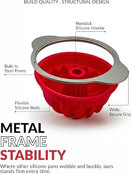 Boxiki Kitchen Premium Non-Stick Silicone Pound Cake Pan Heavy-Duty Steel Frame, BPA & PFOA Free Durable Fluted Cake Pan, Moldes para Gelatinas, Pasteles, Flan No Warping, No Shape Loss