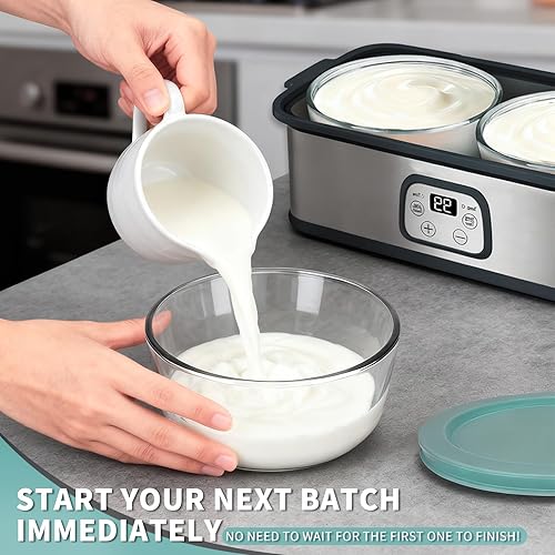 Miniatura 3 de Paquete de 2 recipientes de vidrio para yogur con tapas, tazón de yogur reutilizable con tapa, gran capacidad para hacer más sin esperar, juego de