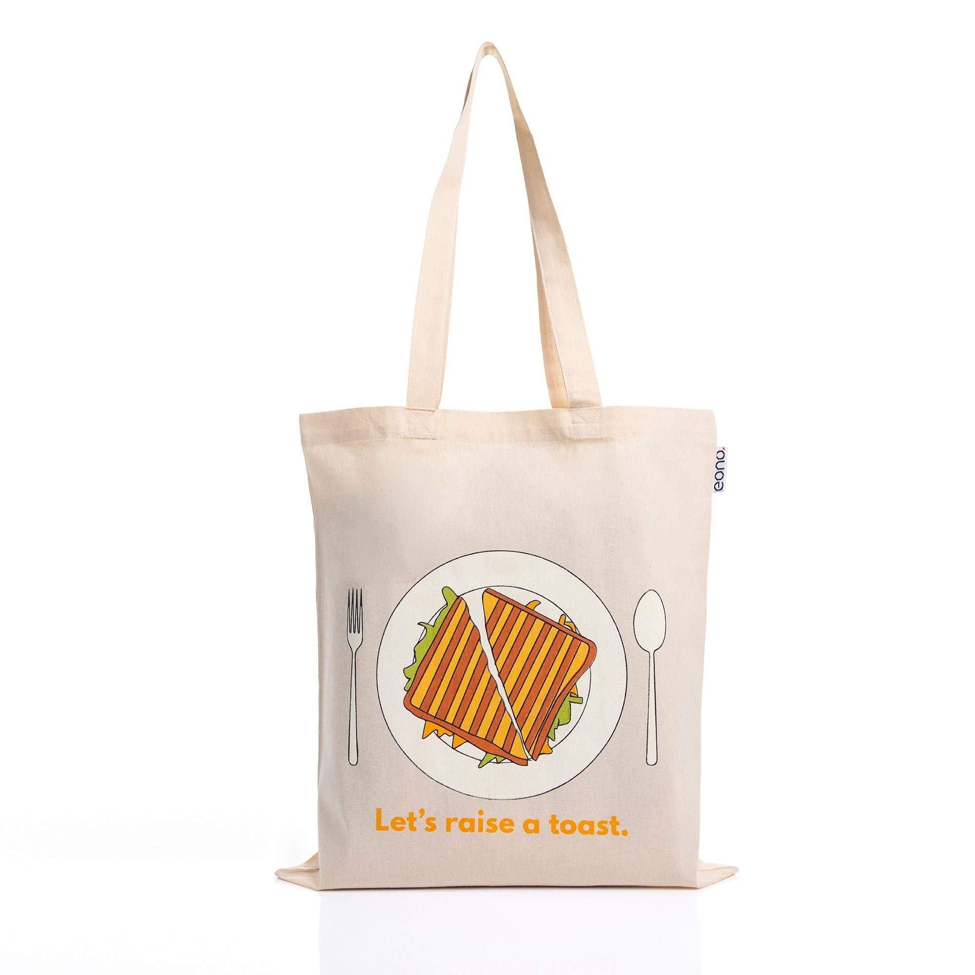 Amazon Brand- Eono, 100% Cotton Cloth Bag,Reusable Tote Bags,Shopping Bag For Grocery, Vegetable Bag For Shopping, Aesthetic Carry Bag, Aesthetic Bags For College, Folding Bag - Style2