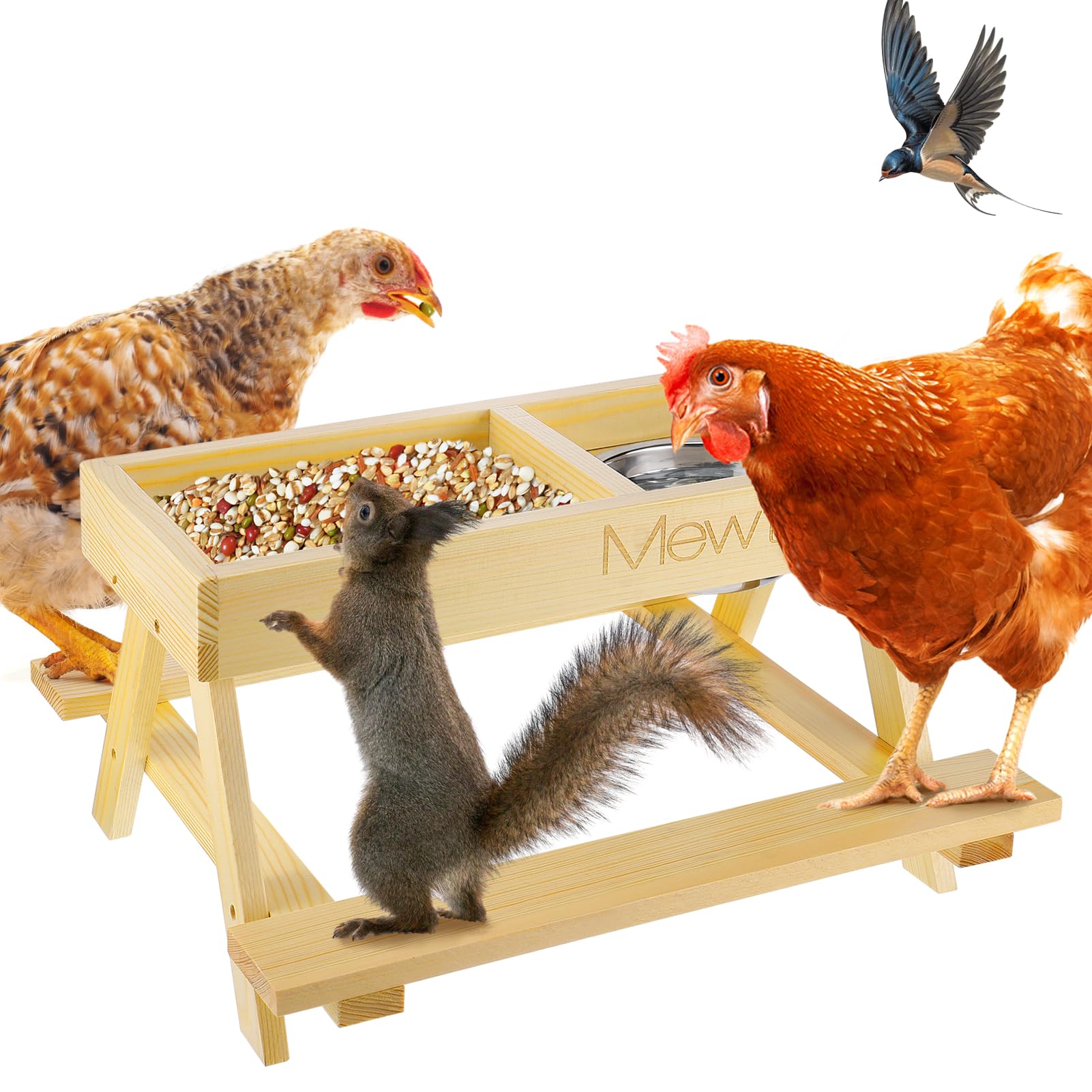 Snapklik.com : Chicken Picnic Table - 2 In 1 Wooden Chicken Feeder No Waste