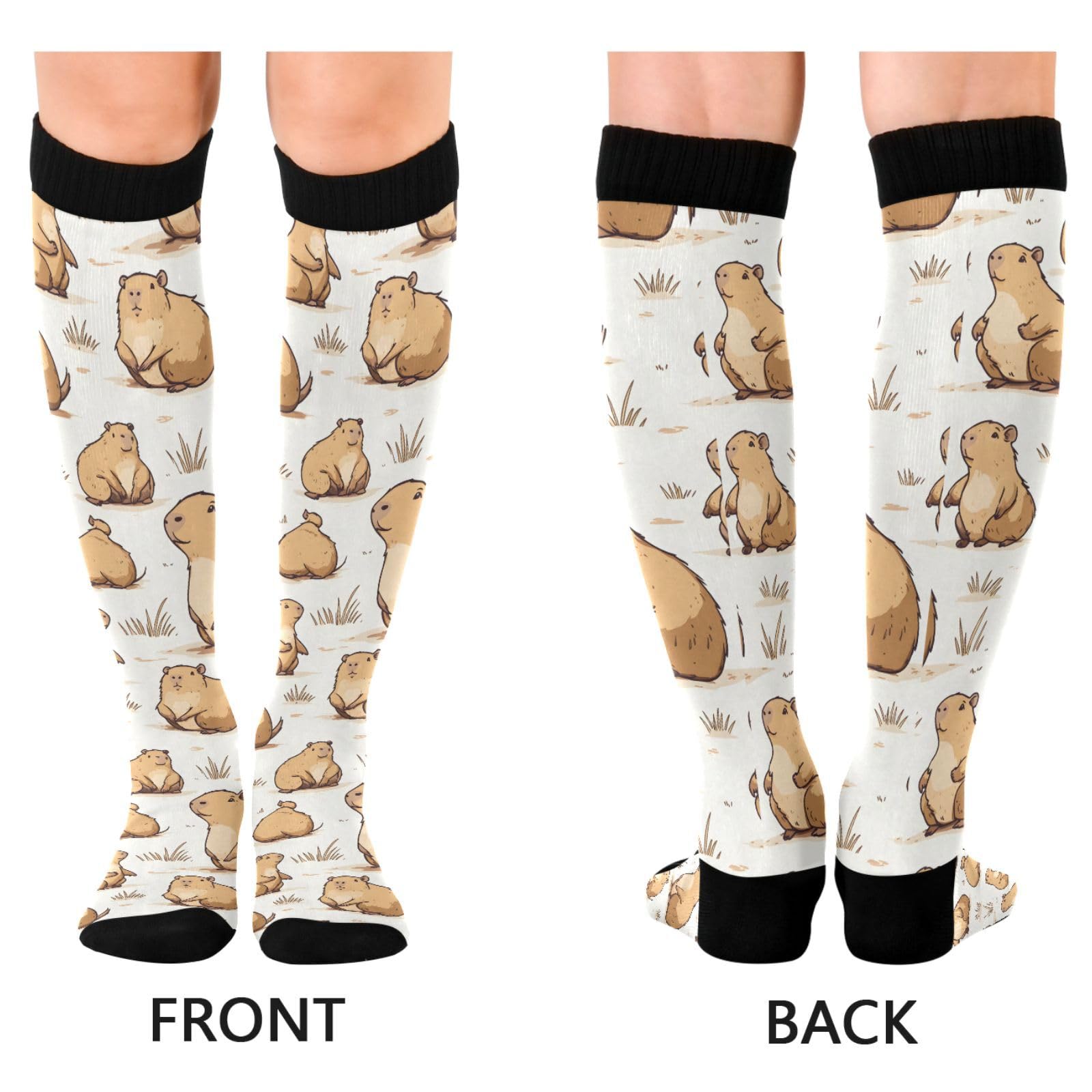 MFTJYO Capybara Little Animal Forest White Compression Socks for Women Men Circulation Long Knee High Socks for Athletic Sports Running