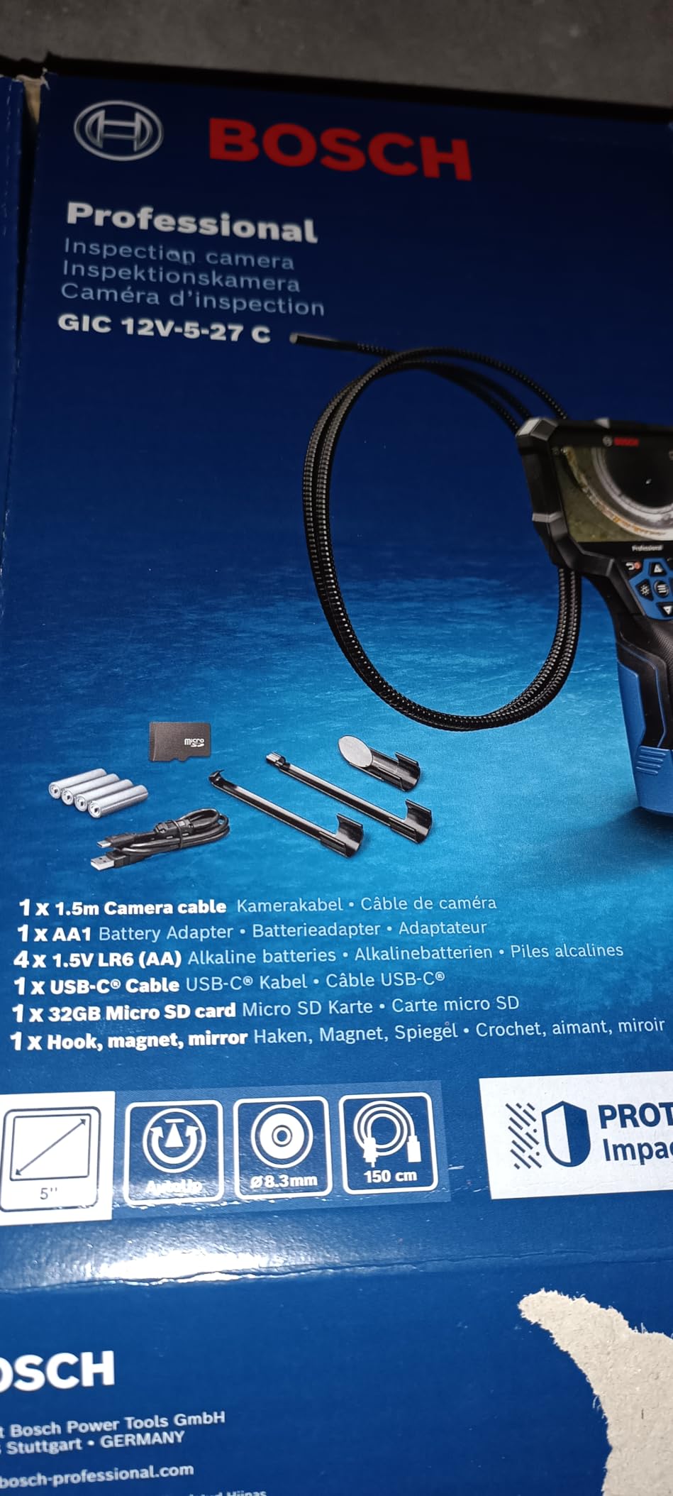 Caméra D'Inspection Bosch Professional GIC 12V - Écran 5" HD, Câble 150cm, Fonction AutoUp