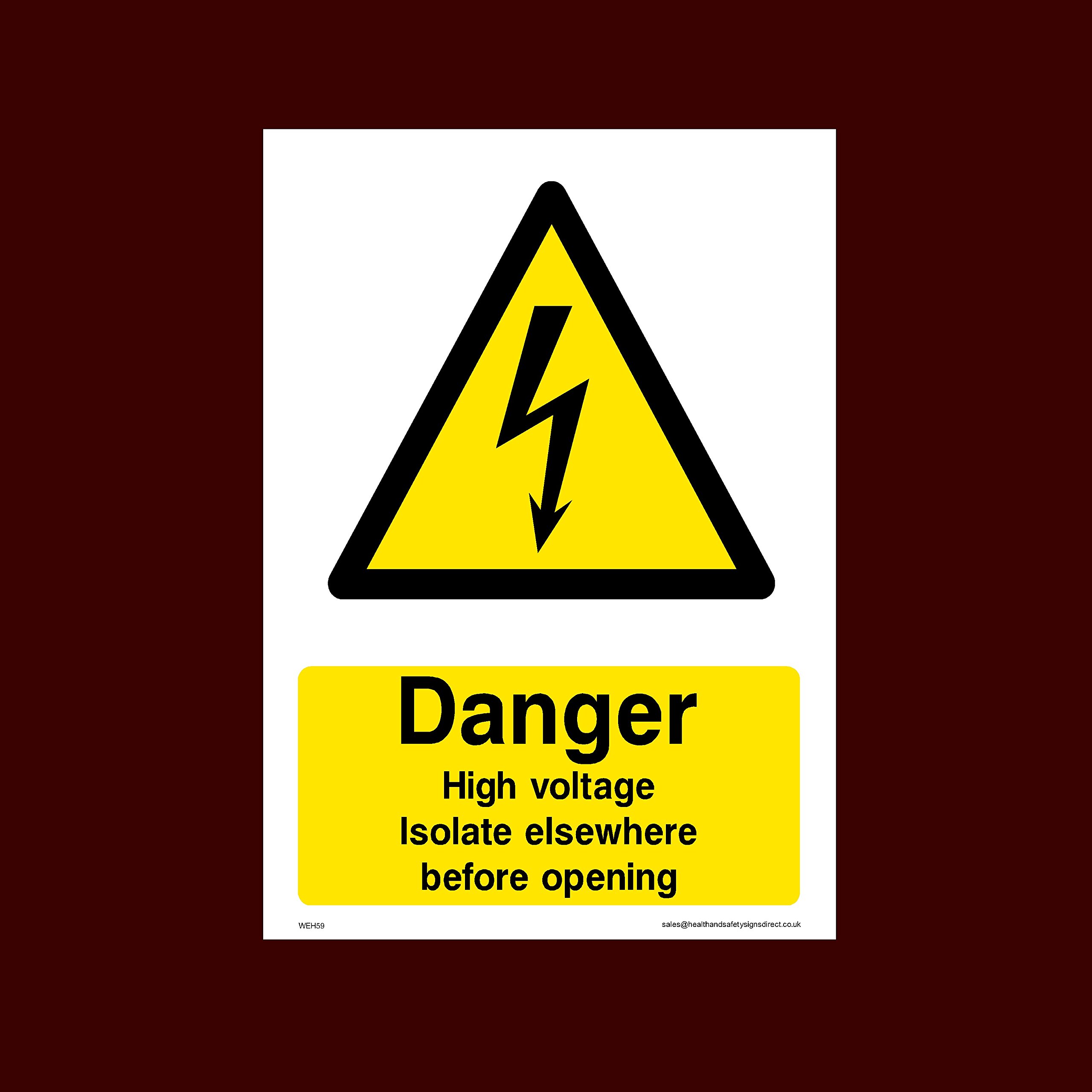USSP&S Danger High Voltage isolate elsewhere Plastic Sign (WEH59) - Electric Hazard, Voltage, Danger of Death, Cables, Wires, Electric Fence