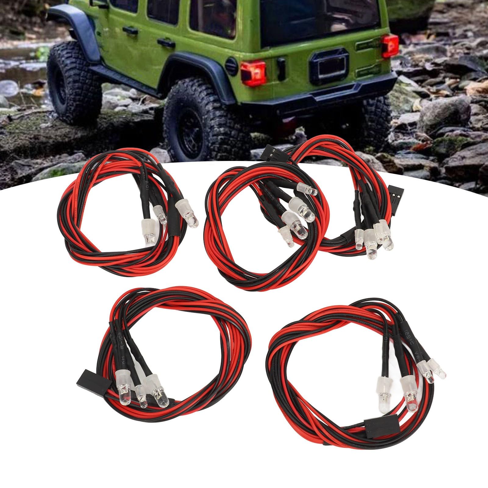 5 szt. Światła LED do Samochodu RC, Zestaw Oświetlenia RC Jasność Światła LED do Samochodu RC 2 Białe światło 5 Mm Koraliki do Lampy 2 Czerwone światło 3 Mm Koraliki do Lampy