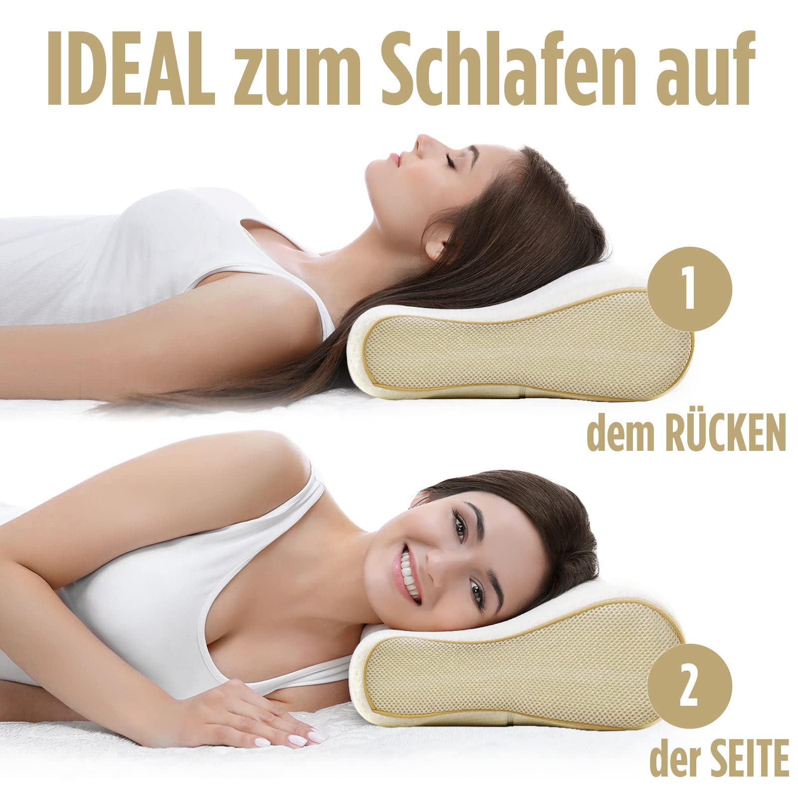 VITAPUR Cuscino per Dormire Anatomico con Schiuma a Memoria di Forma - Cuscino Ortopedico per la Posizione di Riposo Laterale o Posteriore - Cuscino Ergonomico con Fodera di Protezione Lavabile