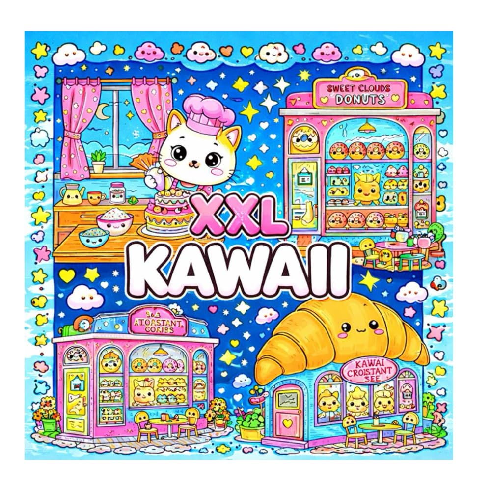Kawaii Malbuch für Kinder: 88 süße Schwarz-Weiß-Malbilder mit Tieren, Fantasie & gemütlichen Szenen