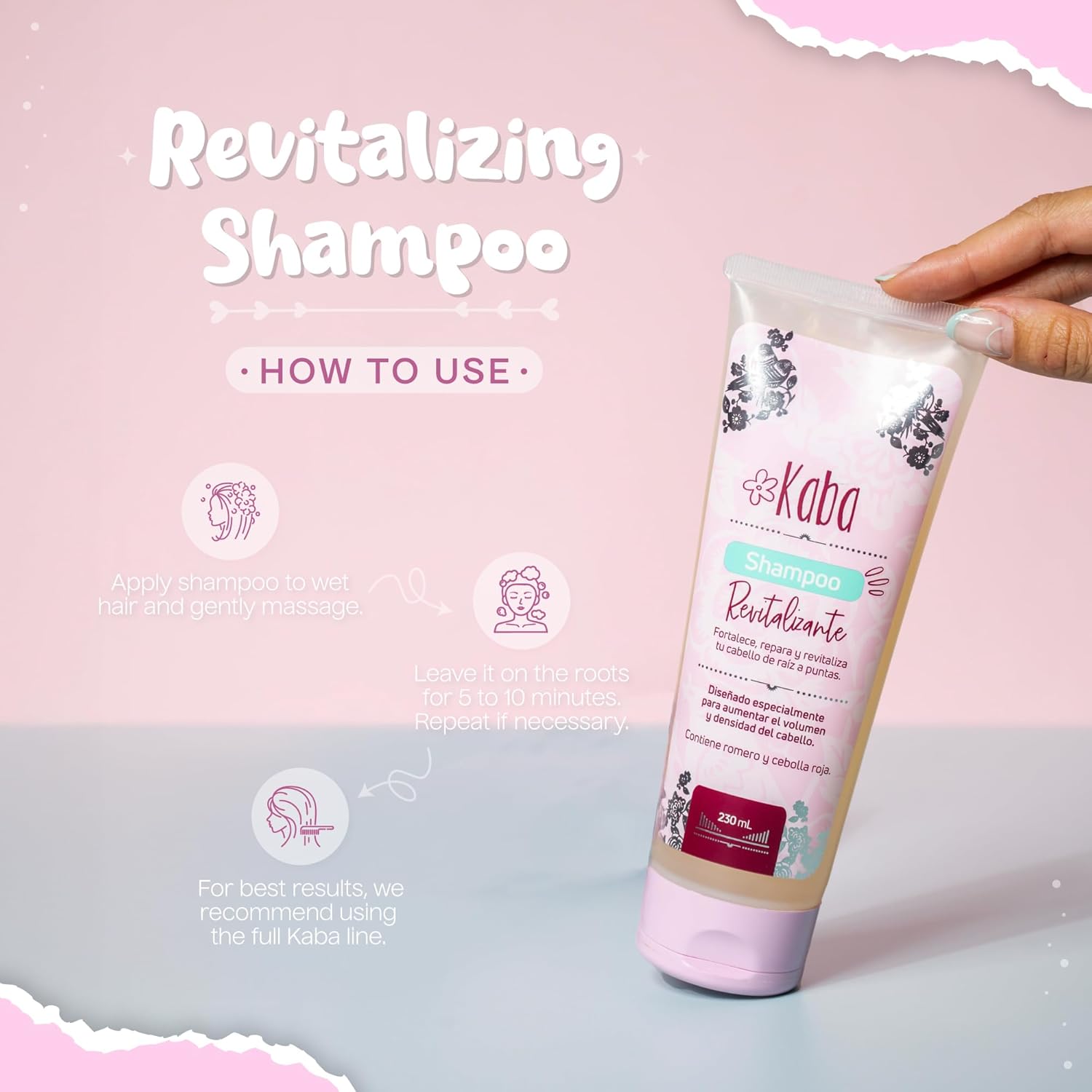 D'Luchi Kaba Revitalizing Rosemary Shampoo with Red Onion for Thicker, Fuller, Stronger and Healthier Hair, Free of Sulfates, Dyes and Parabens - 7.8 Oz