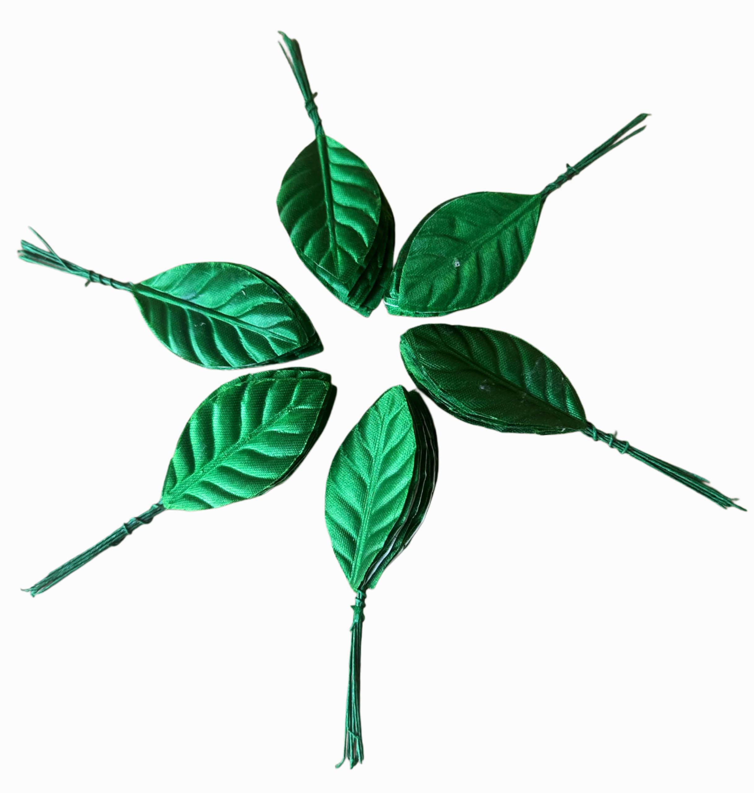 MSGH Artificial Flower Satin Green Leaves with Stem for Flowers Making, Craft DIY-Pack of 60 Pieces (Flower Leaves (1pkt))-image-35