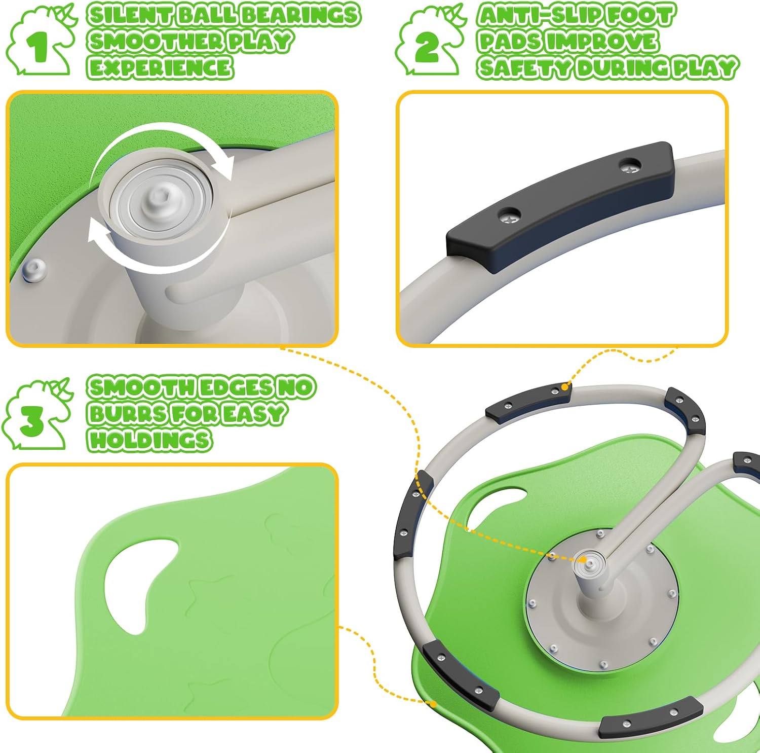 Spinning Chair for Autistic Kids, Sensory Swivel Chairs, Sit and Spin Sensory Toys with Grippable Handle Design, Trains Body Coordination, Autism ADHD Chairs Indoor Outdoor Play Equipment (Green)