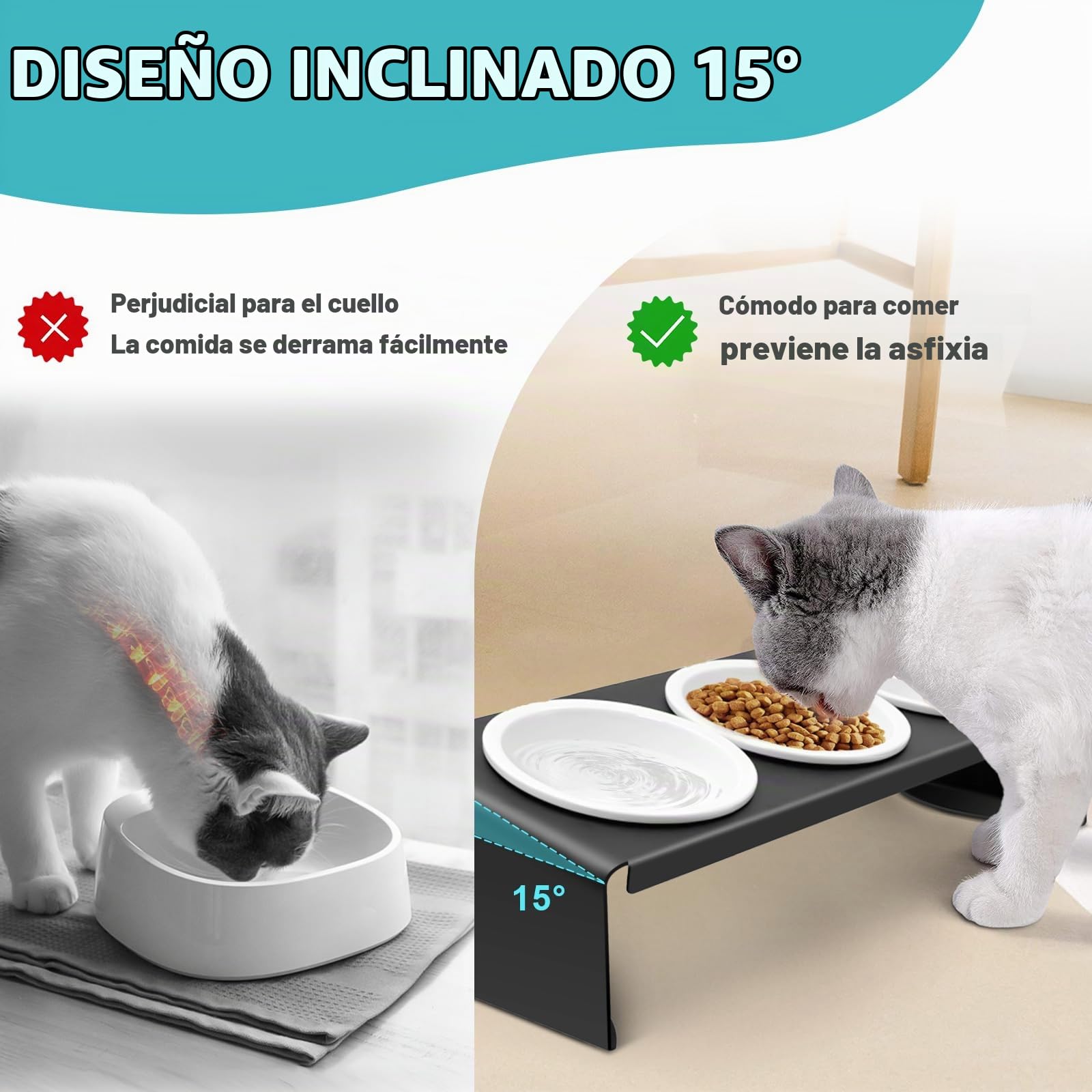Lannvan Comedero Gato Elevado, 3X Comedero Perro, Comederos para Gatos Inclinado 15° Ceramica con Marco Metálico, Cuenco Gato Antivómitos, Comederos y Bebederos para Gatos y Perros Pequeño