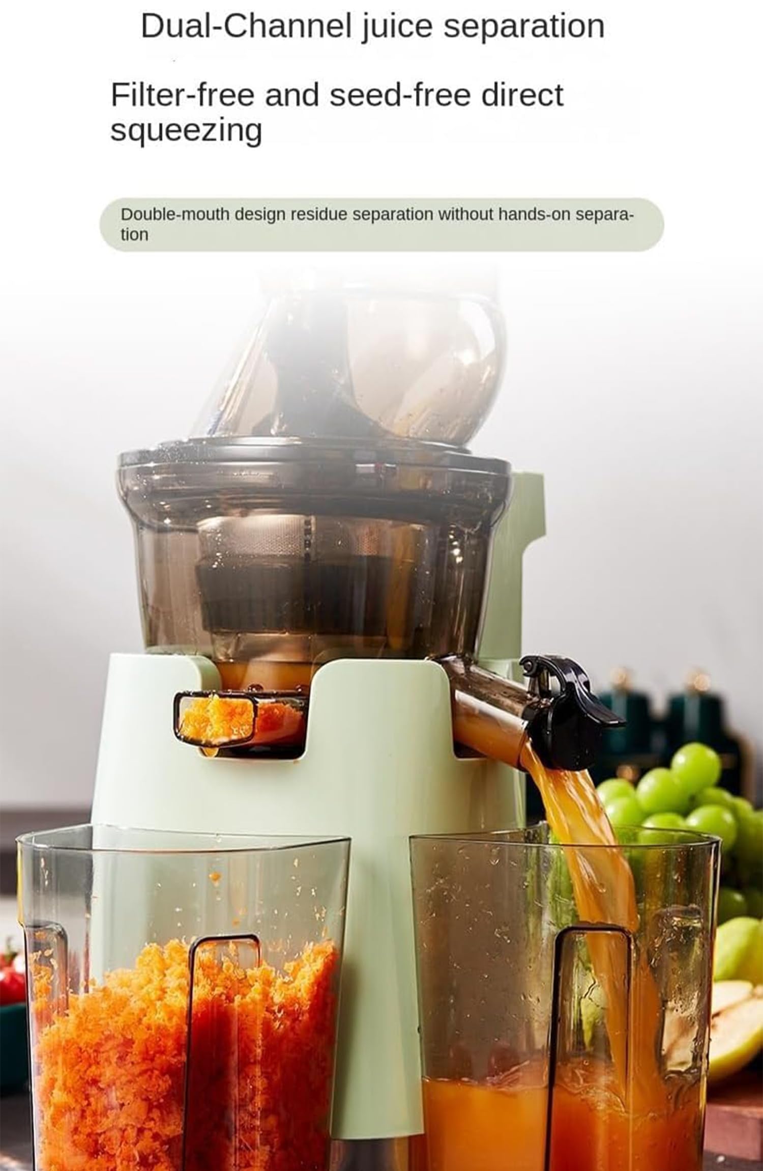 Spremiagrumi elettrico a freddo, 250 W con scivolo di alimentazione da 82 mm, 52 giri/min, separazione automatica della polpa, alta resa di succo per frutta e verdura
