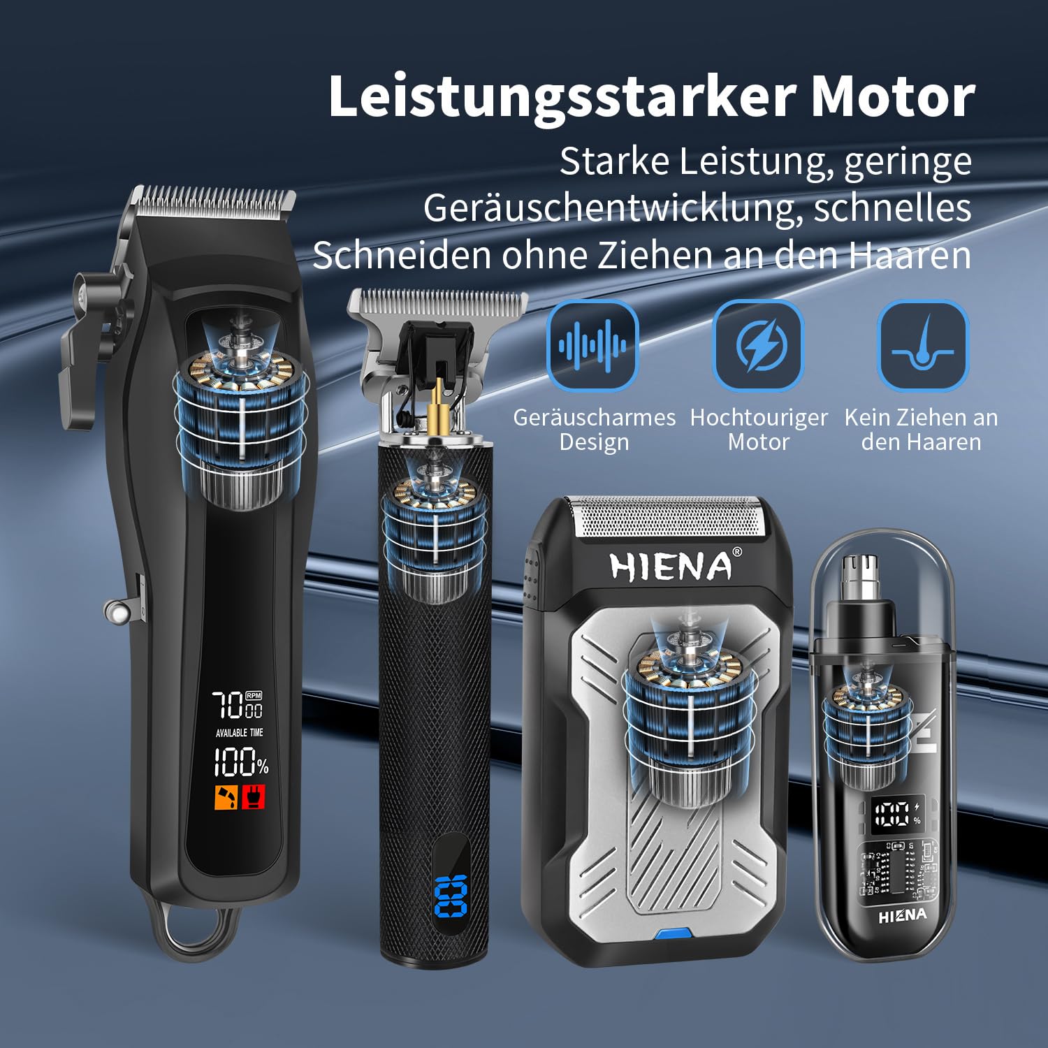 HIENA PRO Professionelle Haarschneidemaschine Herren, komplettes Barber Kit,Bartschneider, Aluminiumfolienrasierer und Nasenhaarschneidemaschine