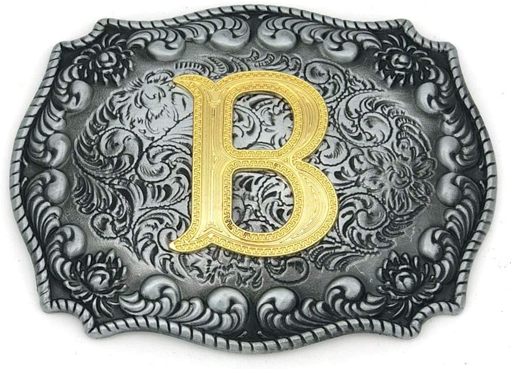 HUABOLA CALYN Western Belt Buckle Initial Letters ABCDEFG to Y-Cowboy Rodeo Silver Large Belt Buckle for Men Women