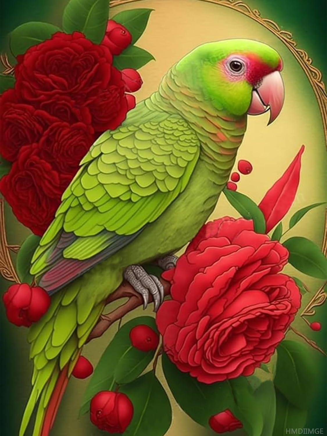Green Parrot Bird Diamond Christmas Decor Painting Kit, A Full Round Embroidery Kit Pasted by Number, Perfect for Early Spring Home Decor and Holiday Gift forNew Year's Day Valentine's Day 12x16 In