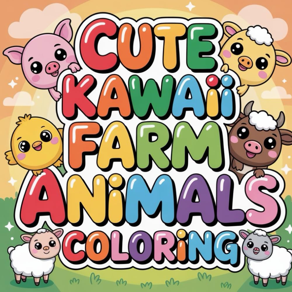 Cute Kawaii Farm Animals Coloring: cute coloring book for kids, coloring book for adults, kawaii coloring book, Coloring Book for Adults and Kids, ... friendly coloring fun, cozy farm life scenes