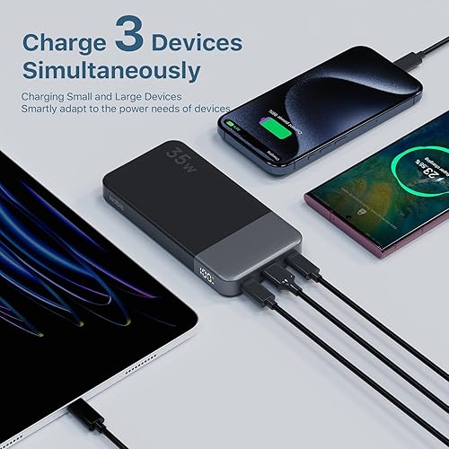 Miniatura 4 de NOBIS Cargador portátil, cargador de batería de 10000 mAh de carga rápida, paquete de baterías con cable C a C, banco de baterías con pantalla