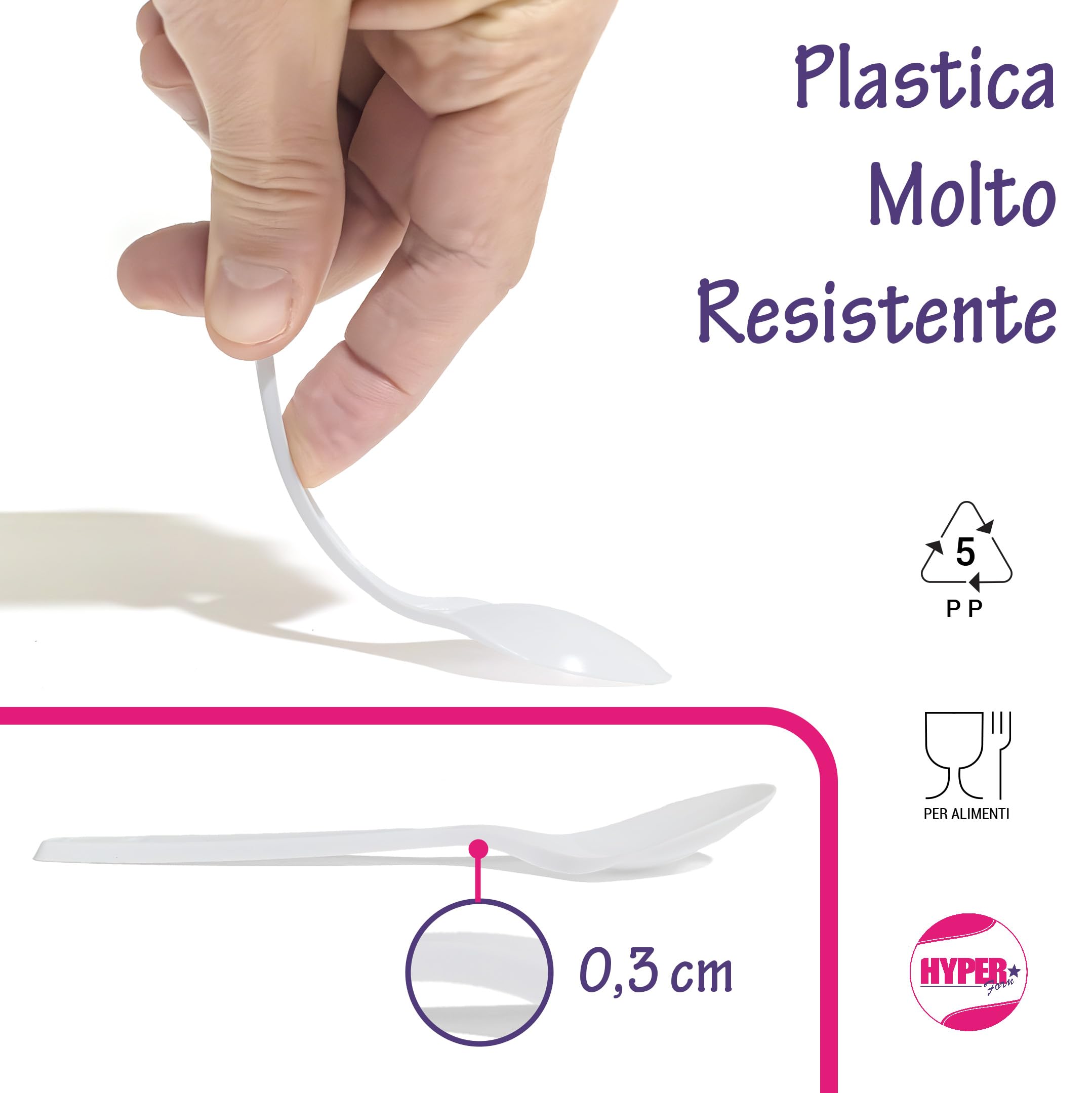 HYPER form 200 Cucchiaini in Plastica Bianchi Riutilizzabili per Aperitivo e Dessert