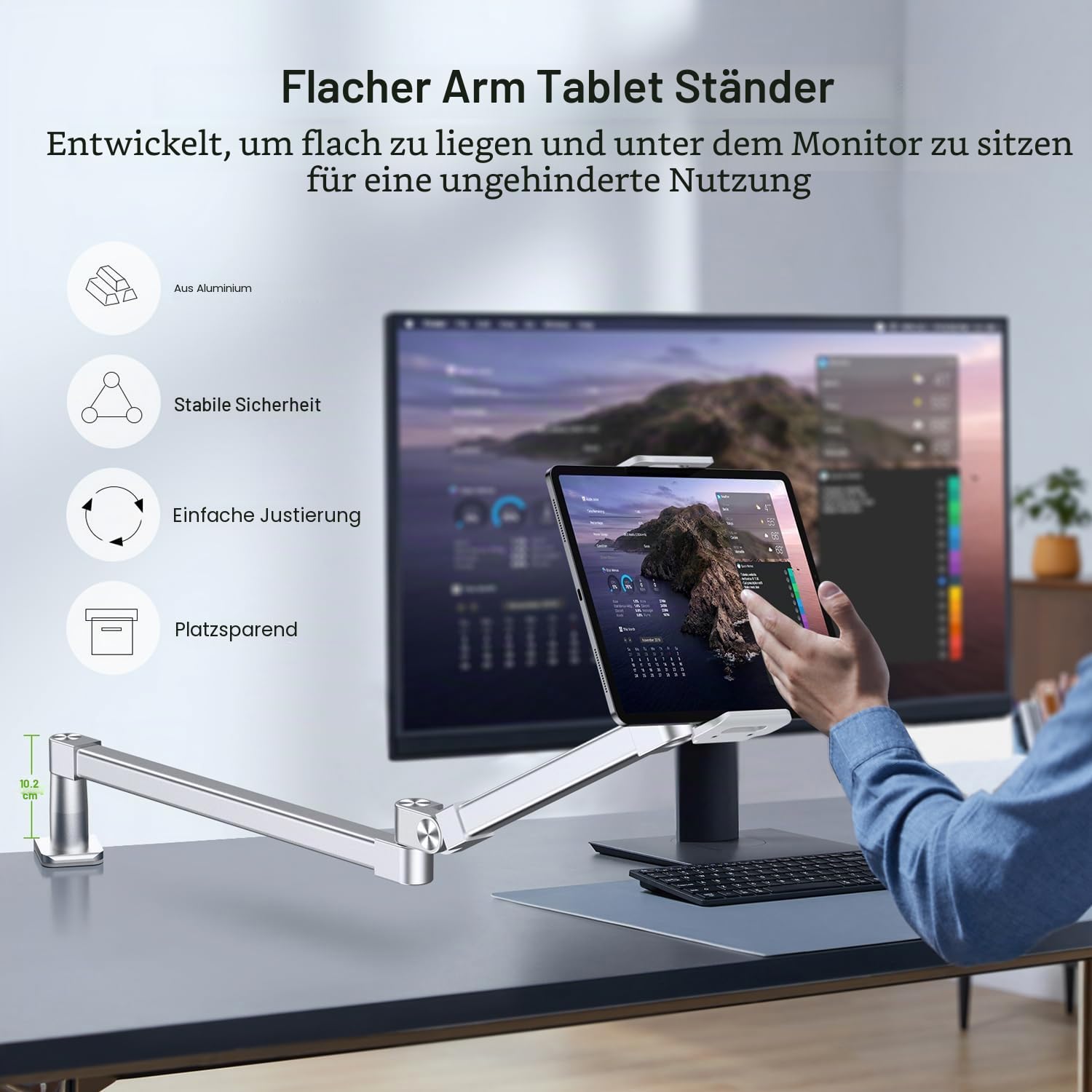 elitehood iPad Halterung Bett, Verstellbare iPad Halterung Tisch | 360°-Drehung Tablet Ständer Arm für Schreibtisch und Bett für Pad Pro 12.9, Air, Tragbaren Monitor und 4.7-13” Geräte