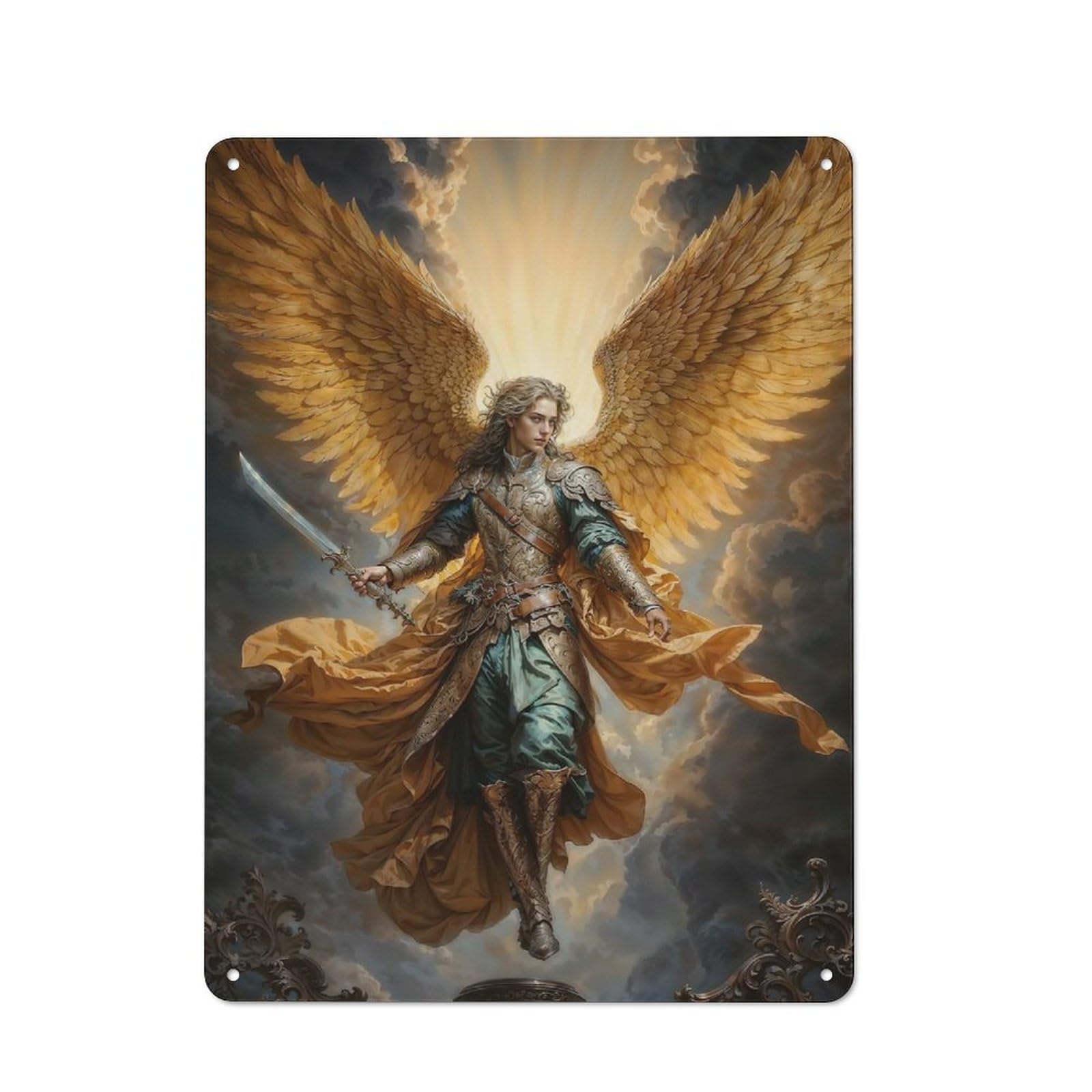 Archangel Michael Rustic Metal Wall Decor 40x30cm, Garden Room Metal Sign for Patio Bar, Workshop, Shed Or Kitchen