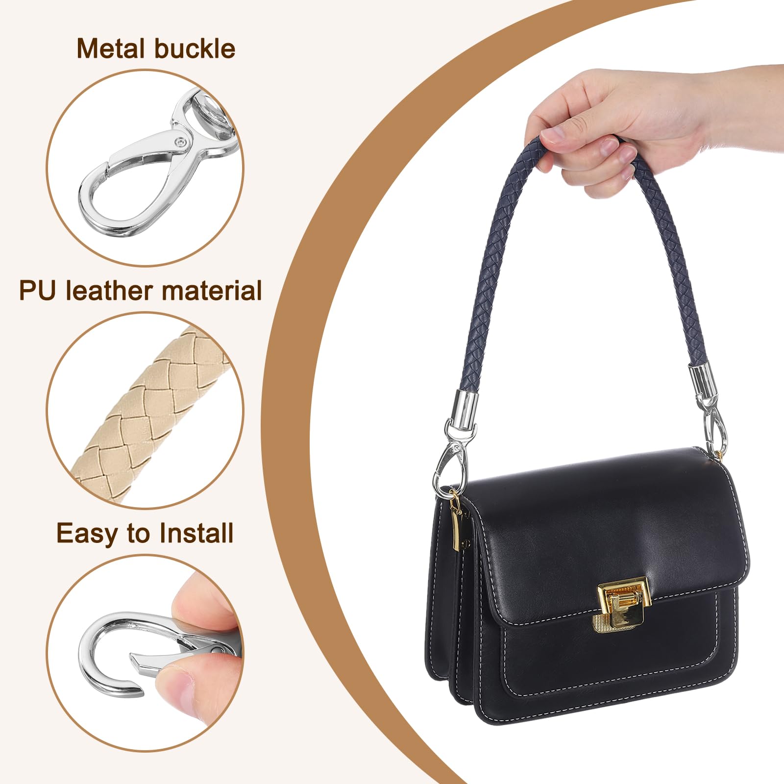 2 Pezzi Di Estensioni Per Borsa Con Perle E Ciondoli Floreali - Tracolla In Metallo Nero E Oro 26 Cm