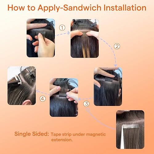 Miniatura 8 de Full Shine Invisi Edge - Extensiones de cabello con cinta adhesiva invisible de 36 cm, color 1 negro, máquina Remy, extensiones de cabello humano
