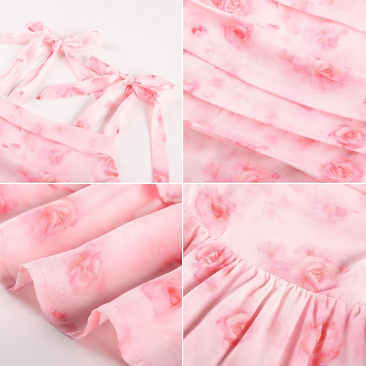 GRACE KARIN Girls Floral Smocked Dress Summer Layered Tie Shoulder Bowknot Flowy Dresses for 7-14 Years - Image 7