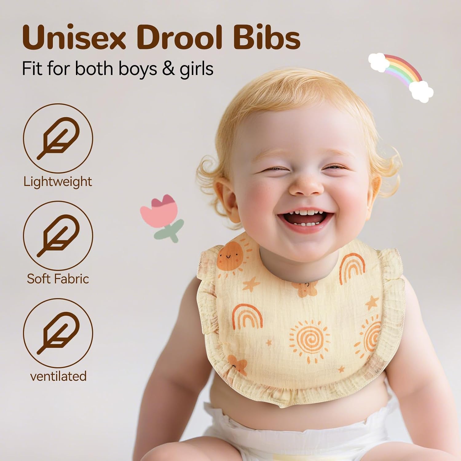 [Baby Ruffled Bibs 8pcs/Pack Baby Ruffled Bibs Solid Rainbow Print Saliva Towel Newborn Boys Girls Feeding Burp Cloths