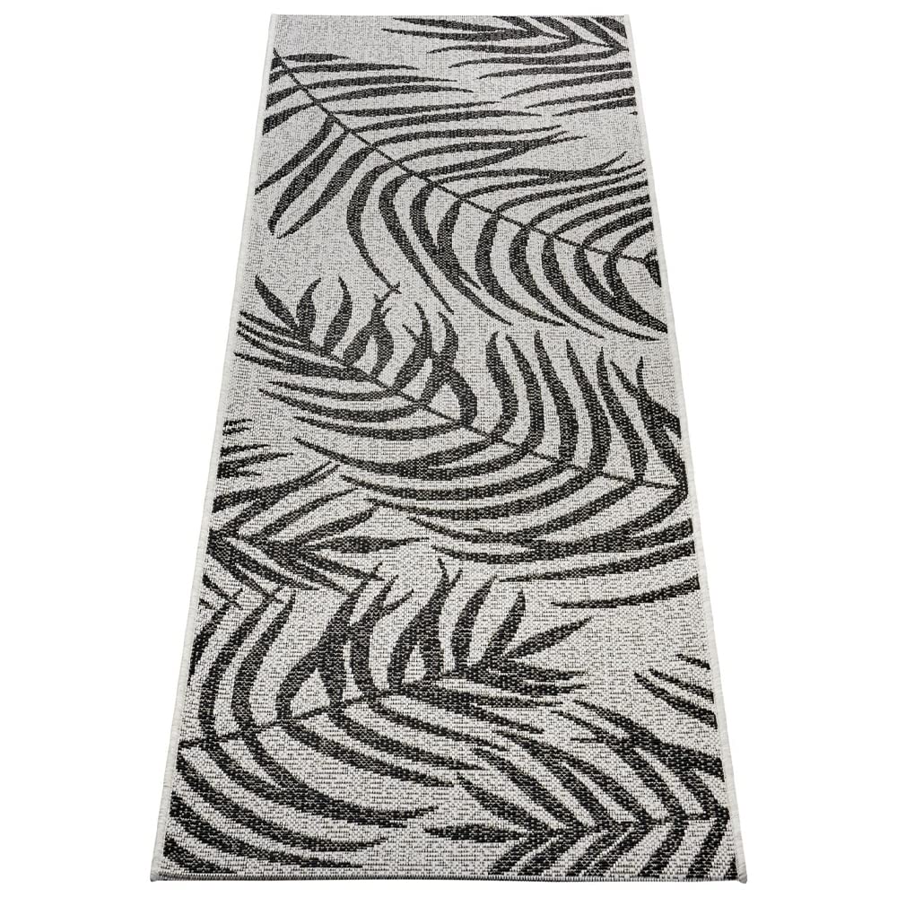 NORTHRUGS Palmera Tapis d'extérieur (70 x 300 cm, Motif Floral, 100% polypropylène, résistant et Facile d'entretien, résistant aux Rayons UV, Salon, Balcon, terrasse, Jardin) Noir/crème, 70 x 300 cm