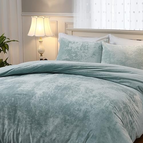 Miniatura 52 de CAROMIO Juego de funda de edredón de terciopelo tamaño Queen, funda de edredón de terciopelo ultrasuave de lujo, 3 piezas