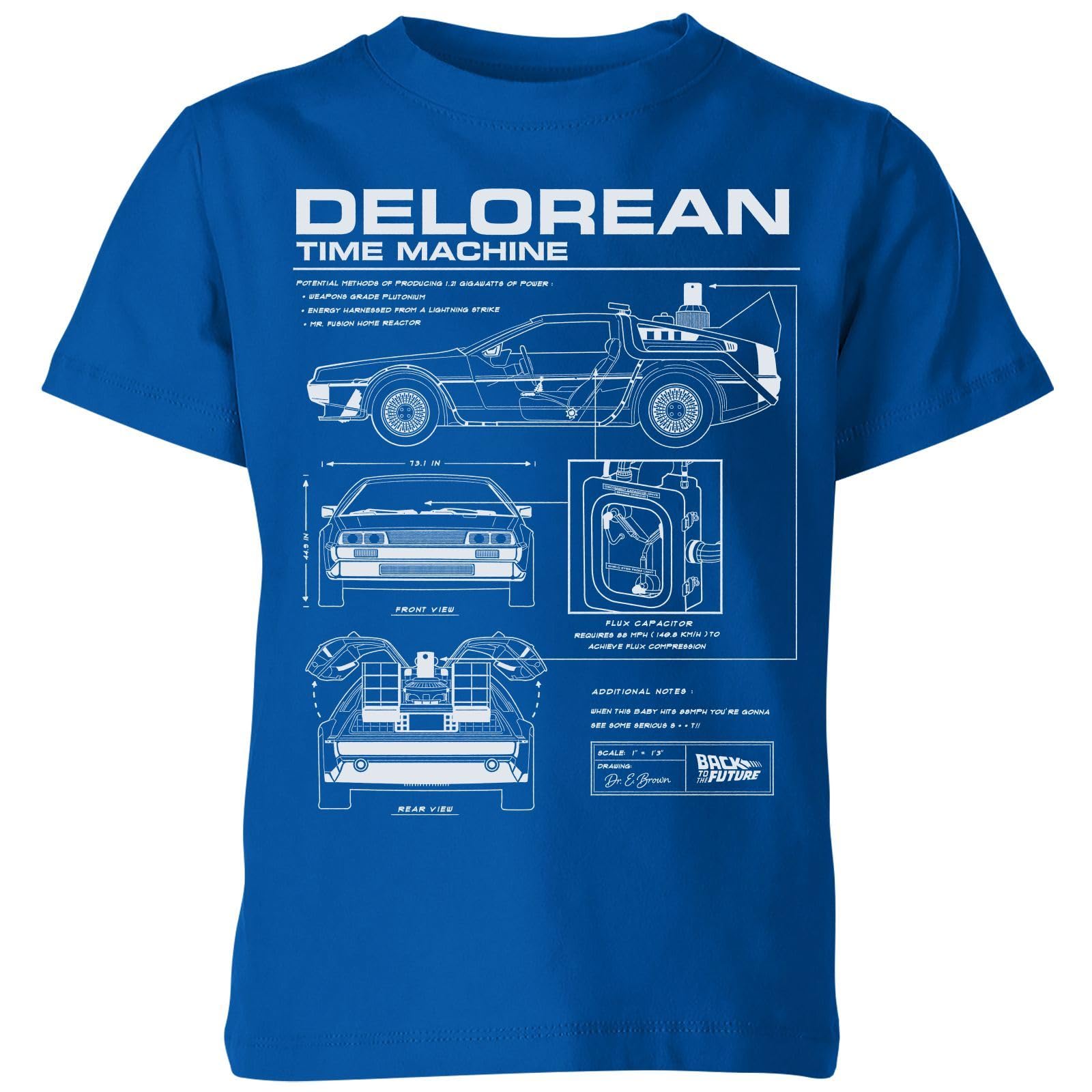 Zavvi Unisex Blue Back To The Future Delorean Schematic Kids T-Shirt - | Size: Yl