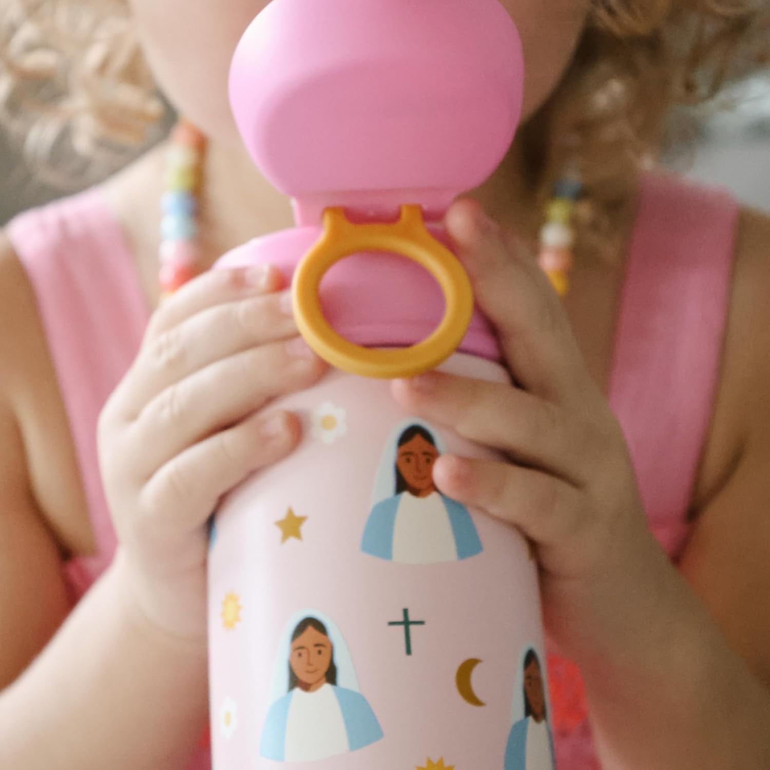 Be A Heart – Mary Water Bottle for Kids | 13.5oz Stainless Steel, Double-Walled & Leakproof | Faith-Based Hydration with Slim Silicone Straw, BPA-Free