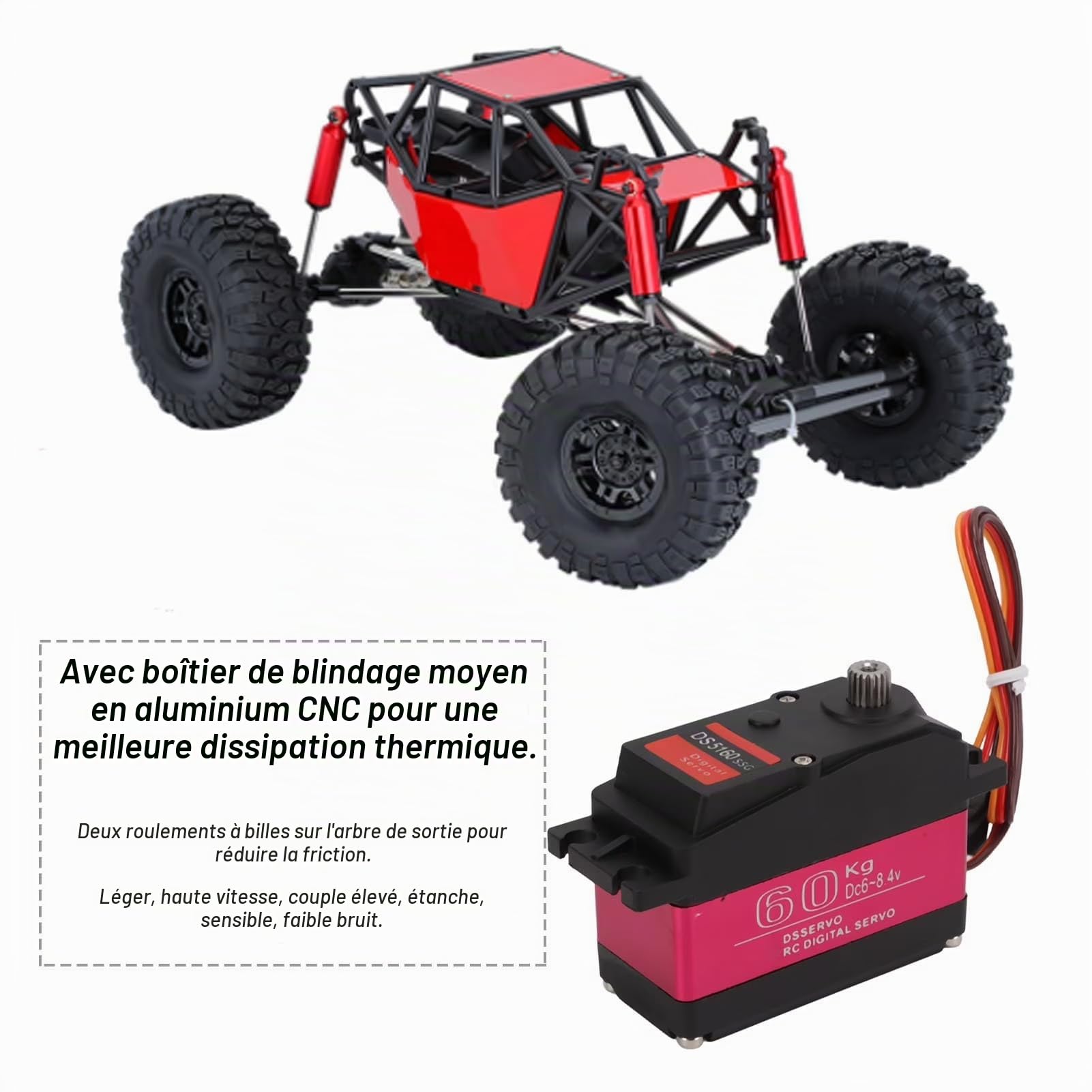 DS5160 Servomoteur,Digital Servo Servomoteur 60KG 180° Servo Numérique à Engrenages Métalliques Servo RC étanche pour 1/5 Redcat HPI Baja,Voiture Rc HéLicoptèRe Gouvernail Bateau Avion Diy Modelisme